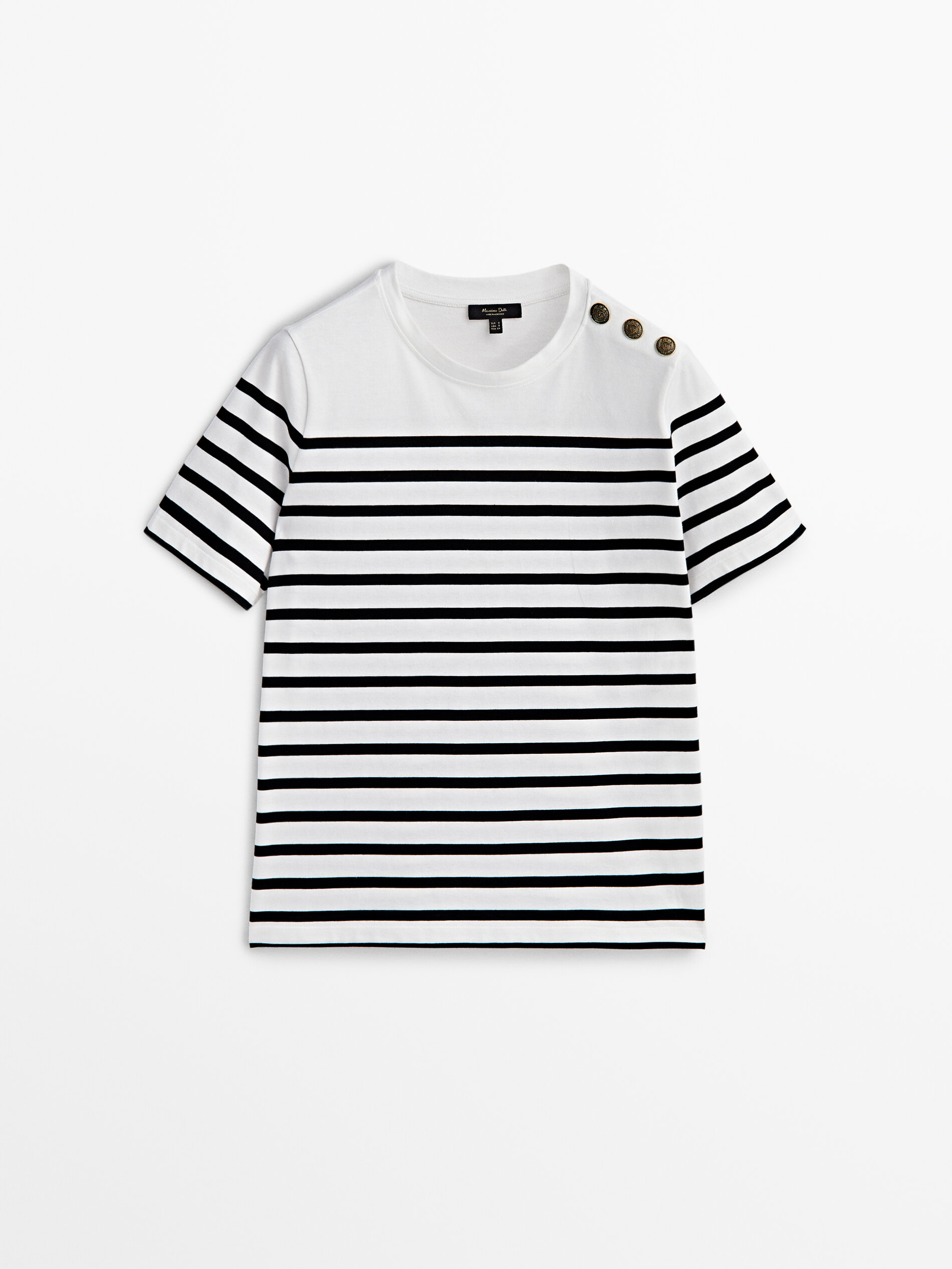 Striped cotton T shirt with shoulder buttons Cream T shirts