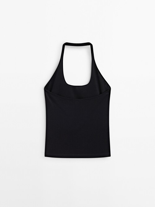 Cotton halter top with square-cut neckline · Black, Ochre · T-shirts And  Polo Shirts