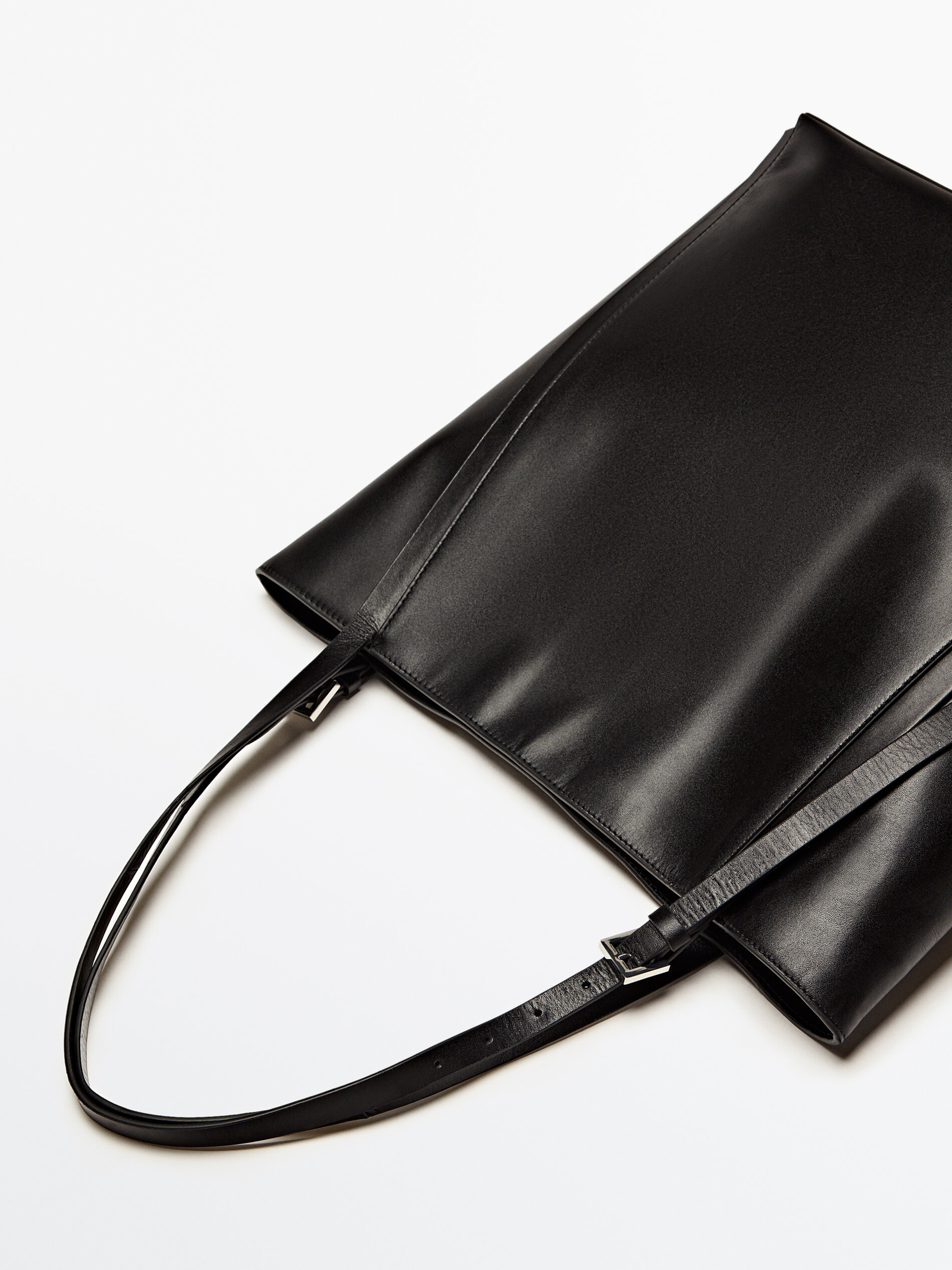 Bolso tote piel napa doble asa Negro Accesorios Massimo Dutti