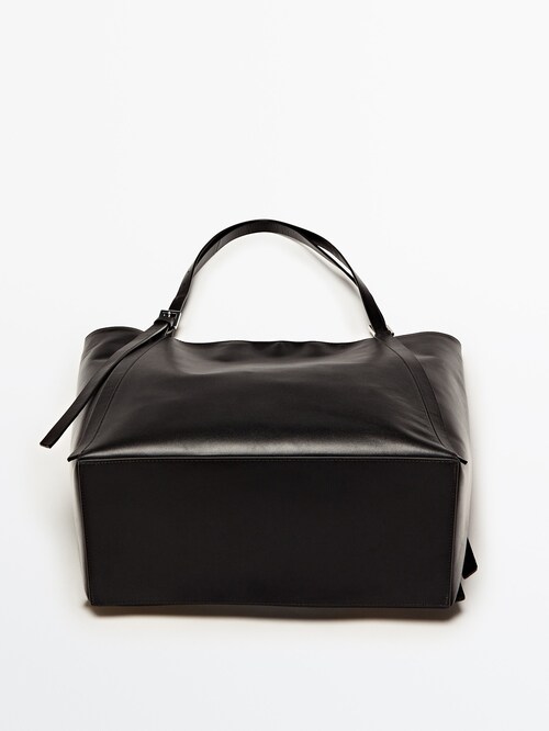 Nappa leather double strap tote bag - Black