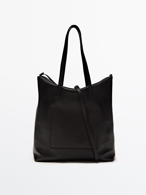 Nappa Leather Tote Bag With Multi-Way Strap - Khaki - 01 - Massimo Dutti - Women