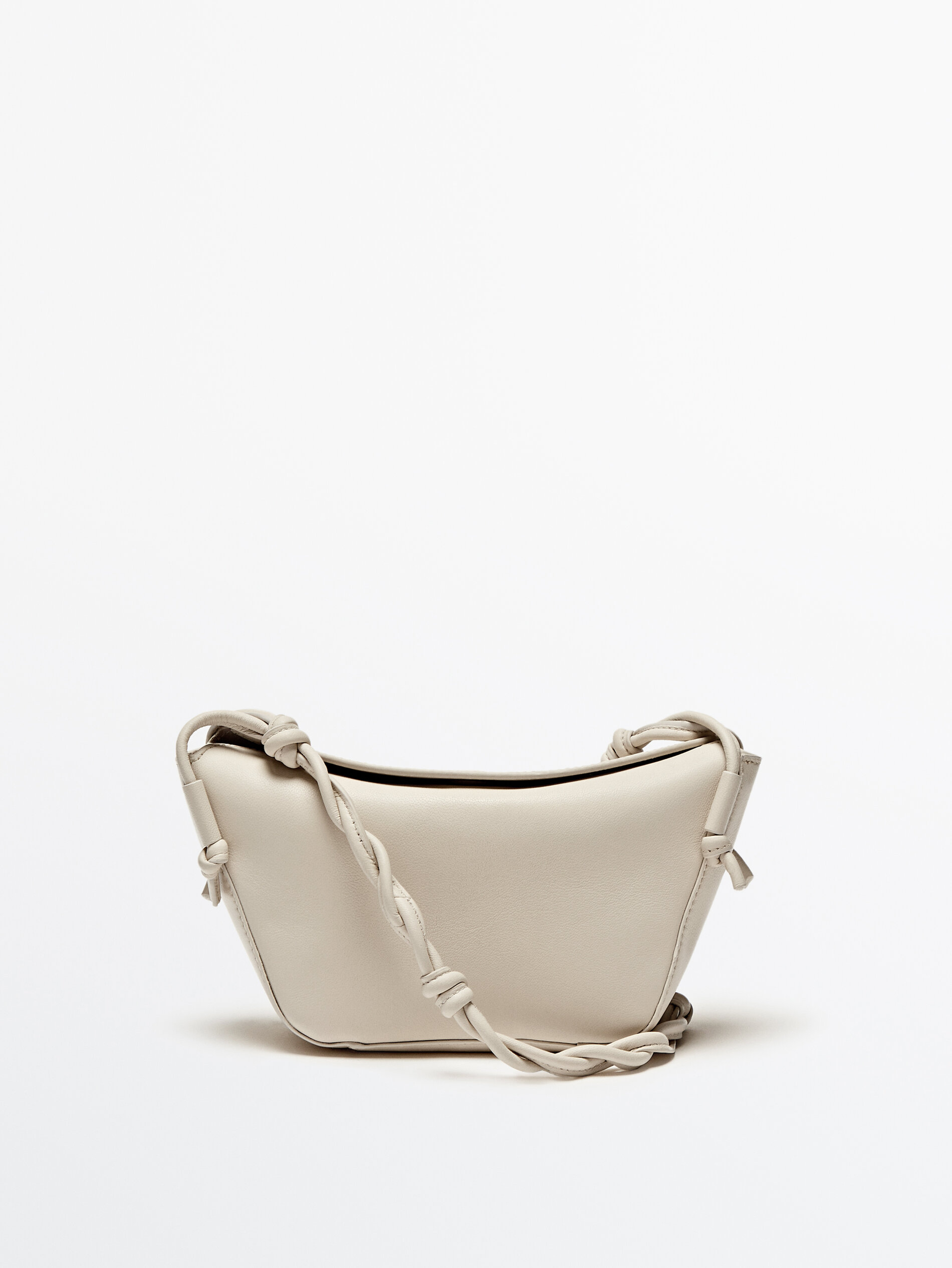 Leather crossbody bag with woven strap White Black Leather