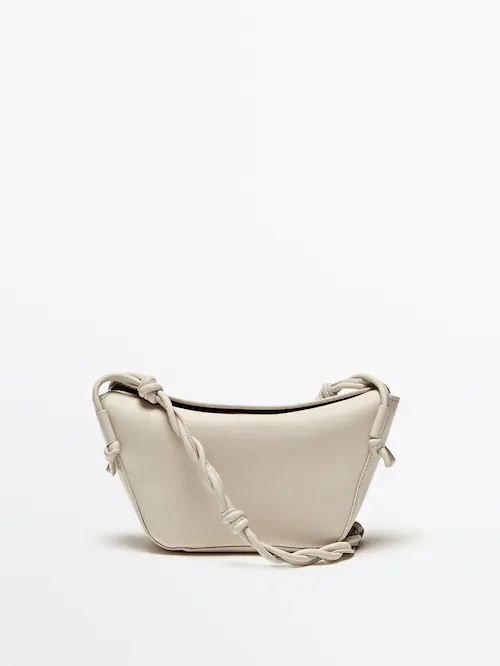 Leather crossbody bag with woven strap · White, Black, Leather