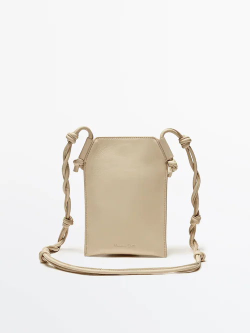 Leather crossbody bag with interwoven strap - Massimo Dutti