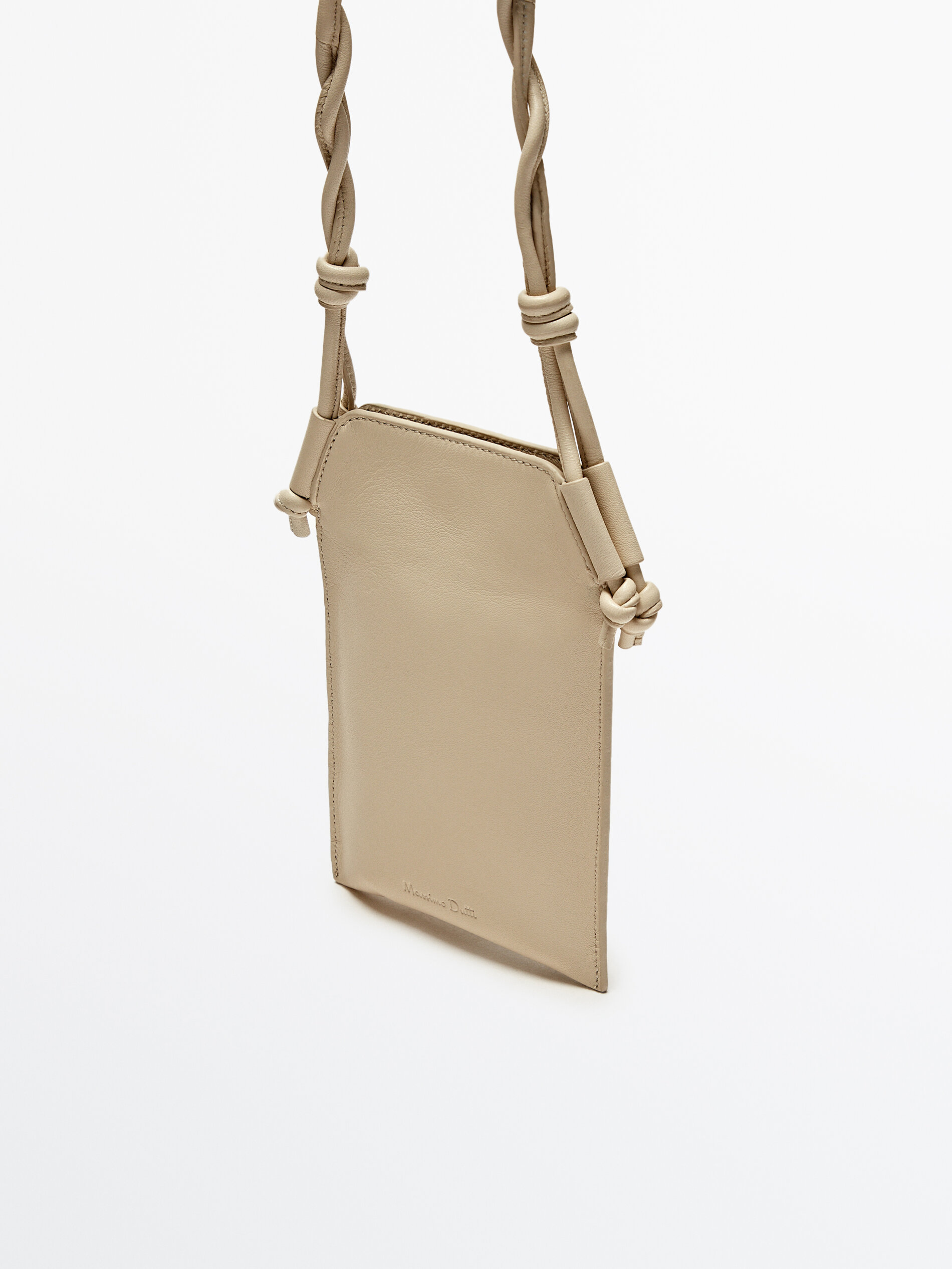 Leather mini crossbody bag with woven strap - Massimo Dutti