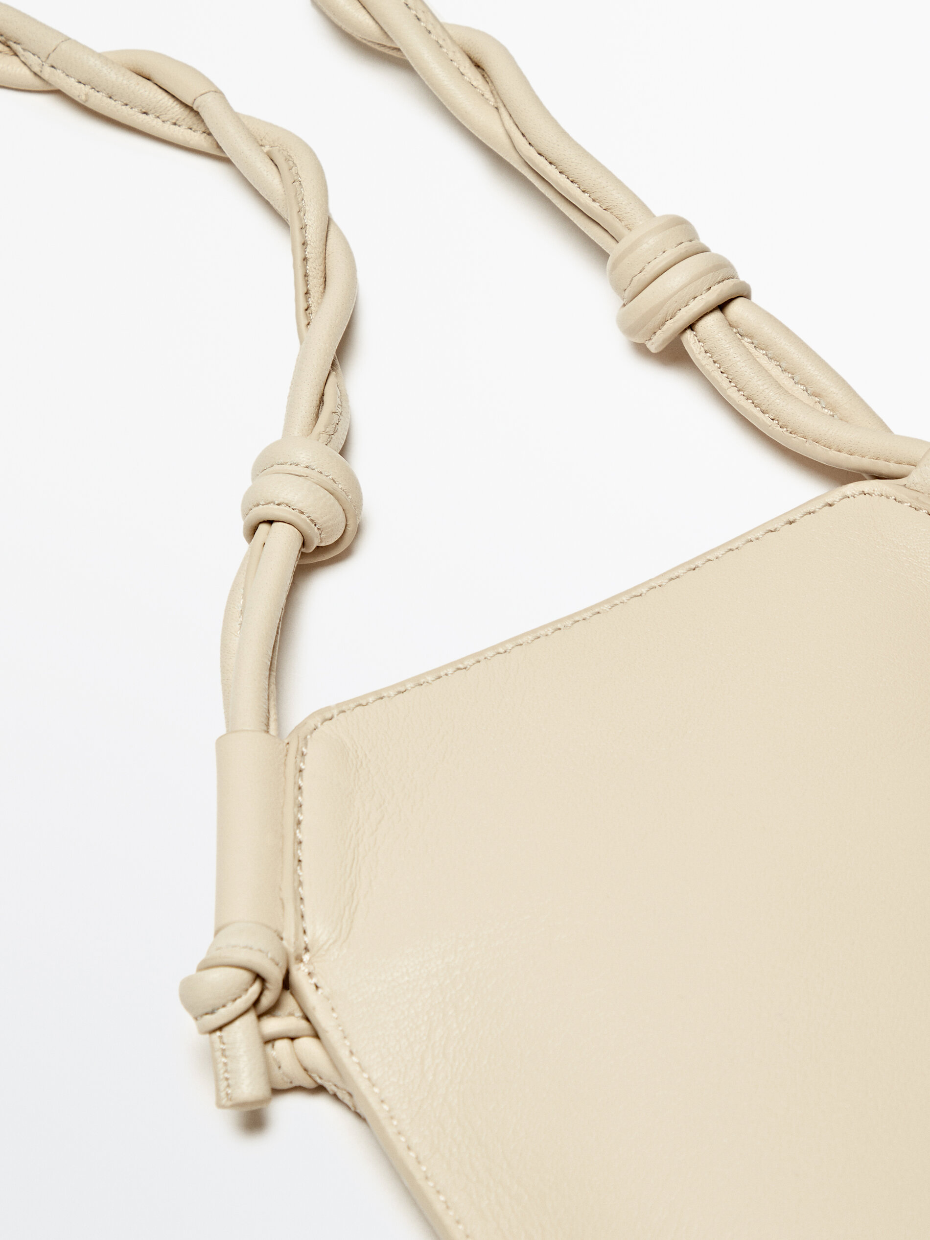 Leather mini crossbody bag with woven strap - Massimo Dutti