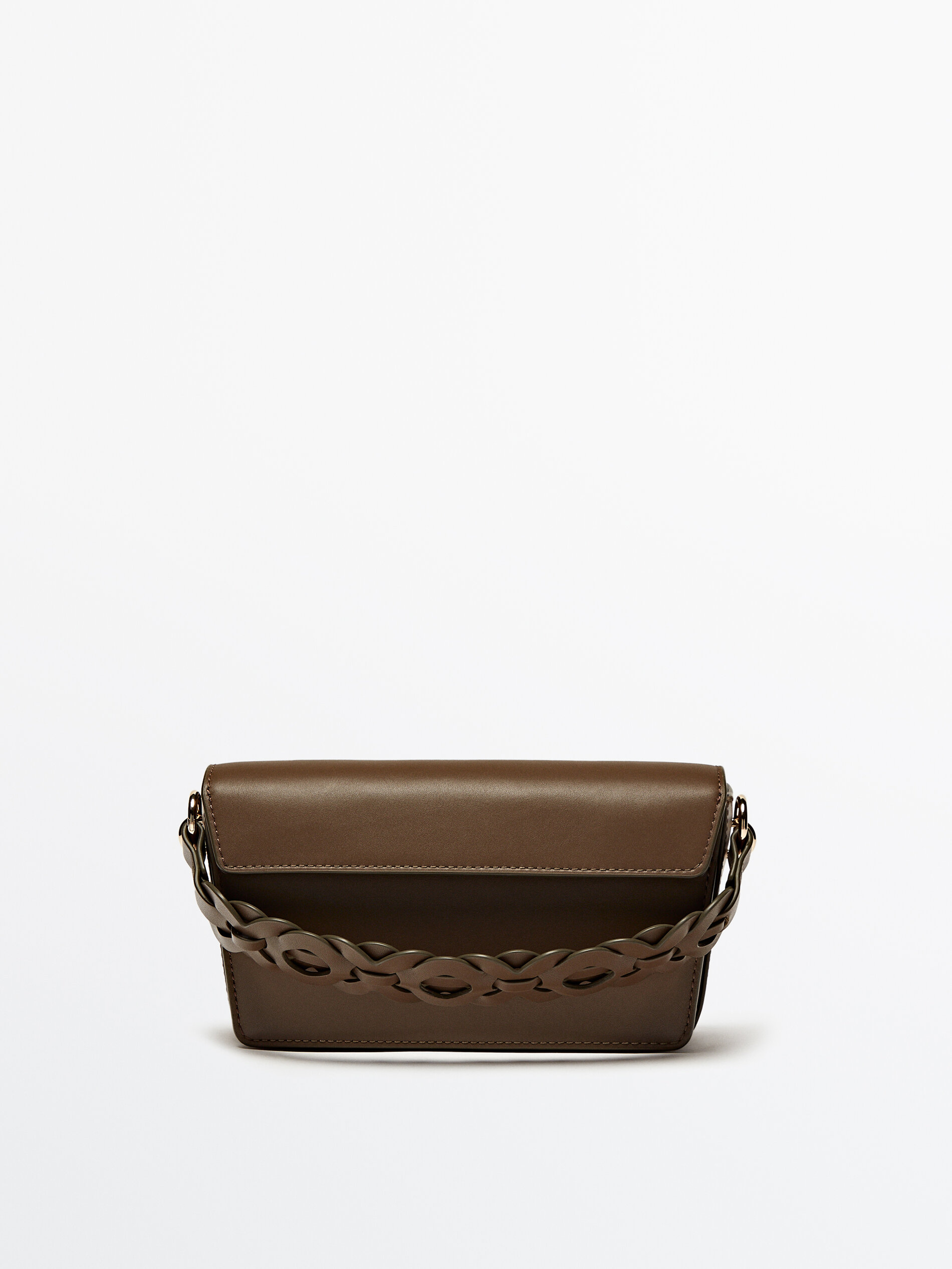 Sac bandouli re en cuir avec anse entrelac e Kaki Noir Cuir