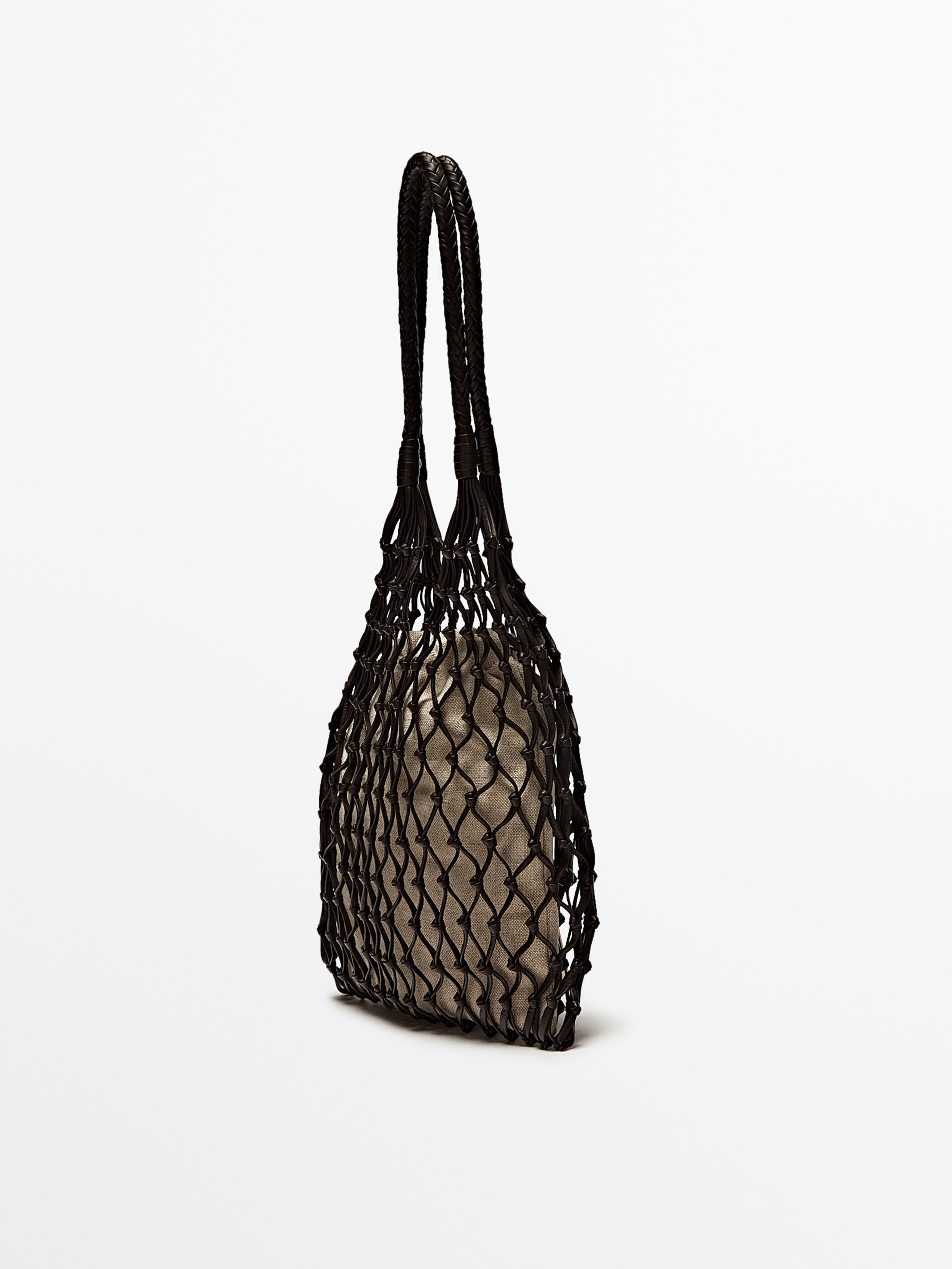 Bolso red piel napa pouch lino Marr n Blanco Negro