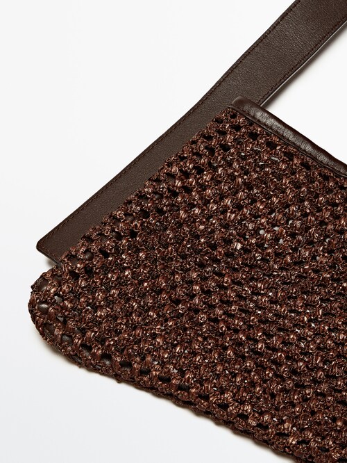 Mesh crossbody bag with nappa leather details - Brown