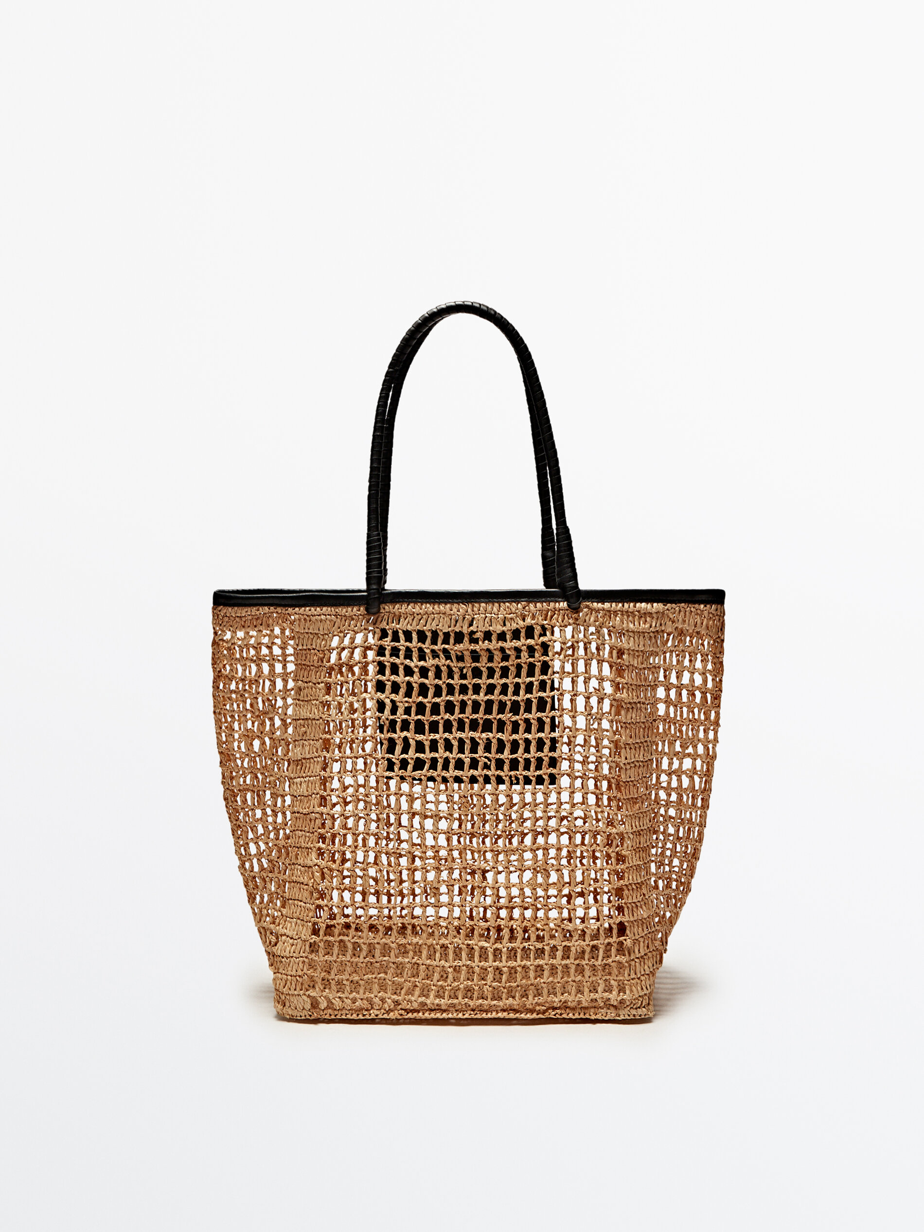 Open knit raffia tote bag