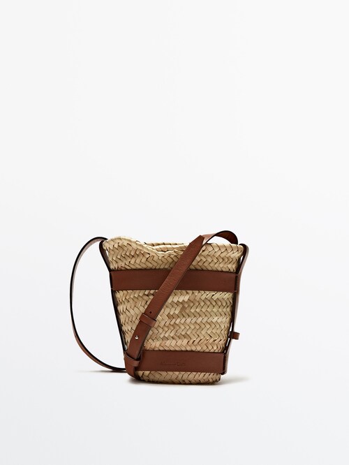 Mini woven basket bag + detachable pouch - Massimo Dutti