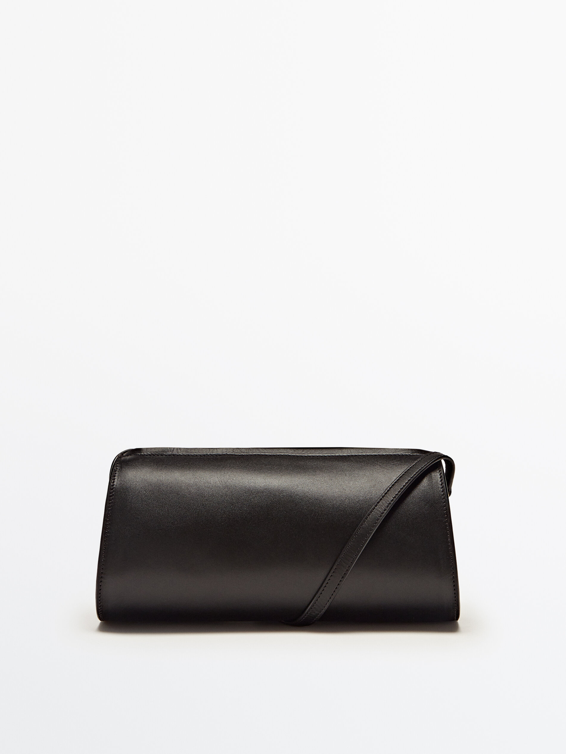 Plain leather cylindrical crossbody bag Black Leather