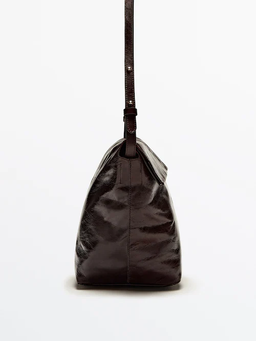 Maxi crossbody bag in crackled leather · Brown, Mole Brown, Black
