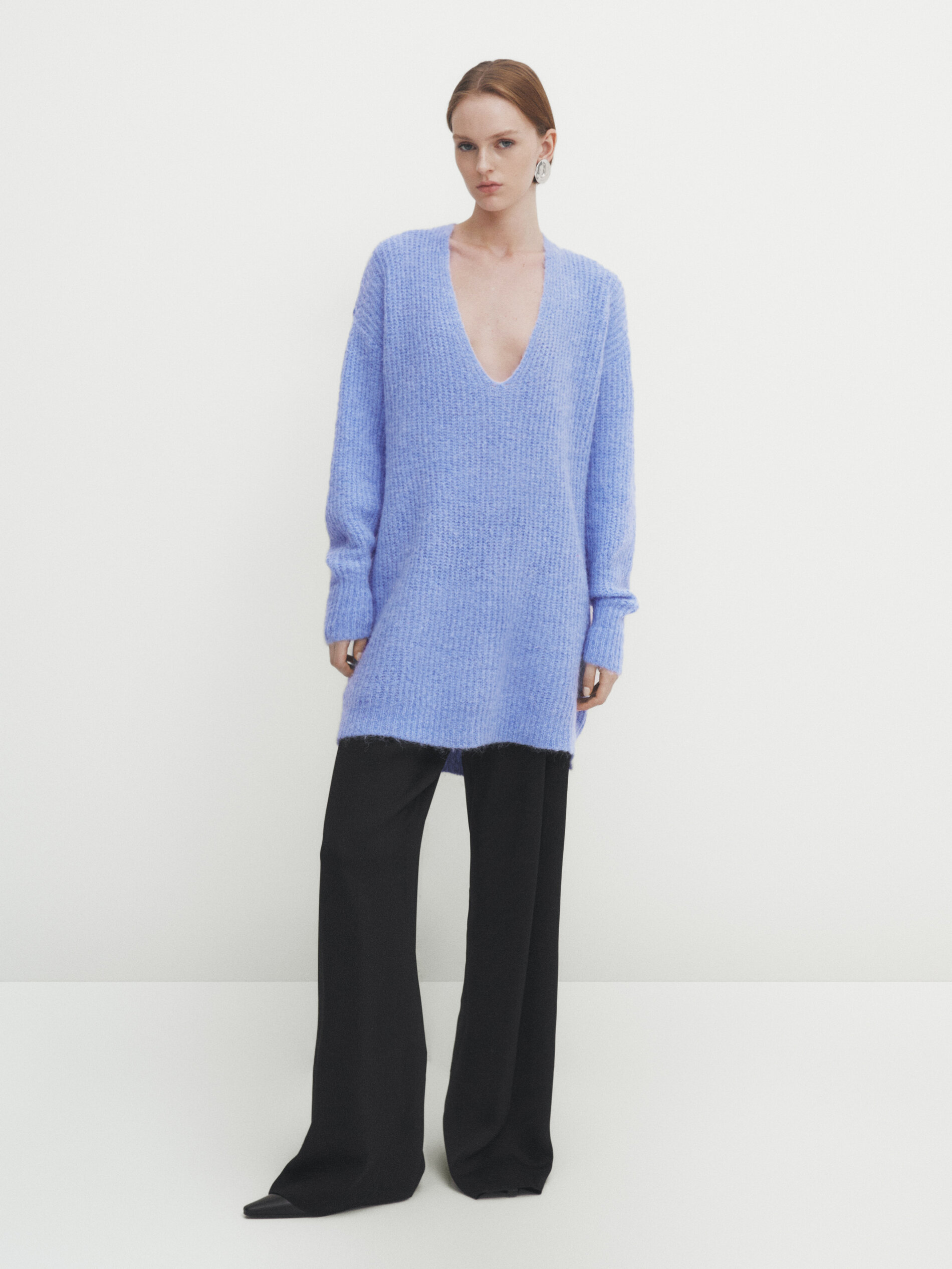 Knit sweater with plunging V-neckline - Studio