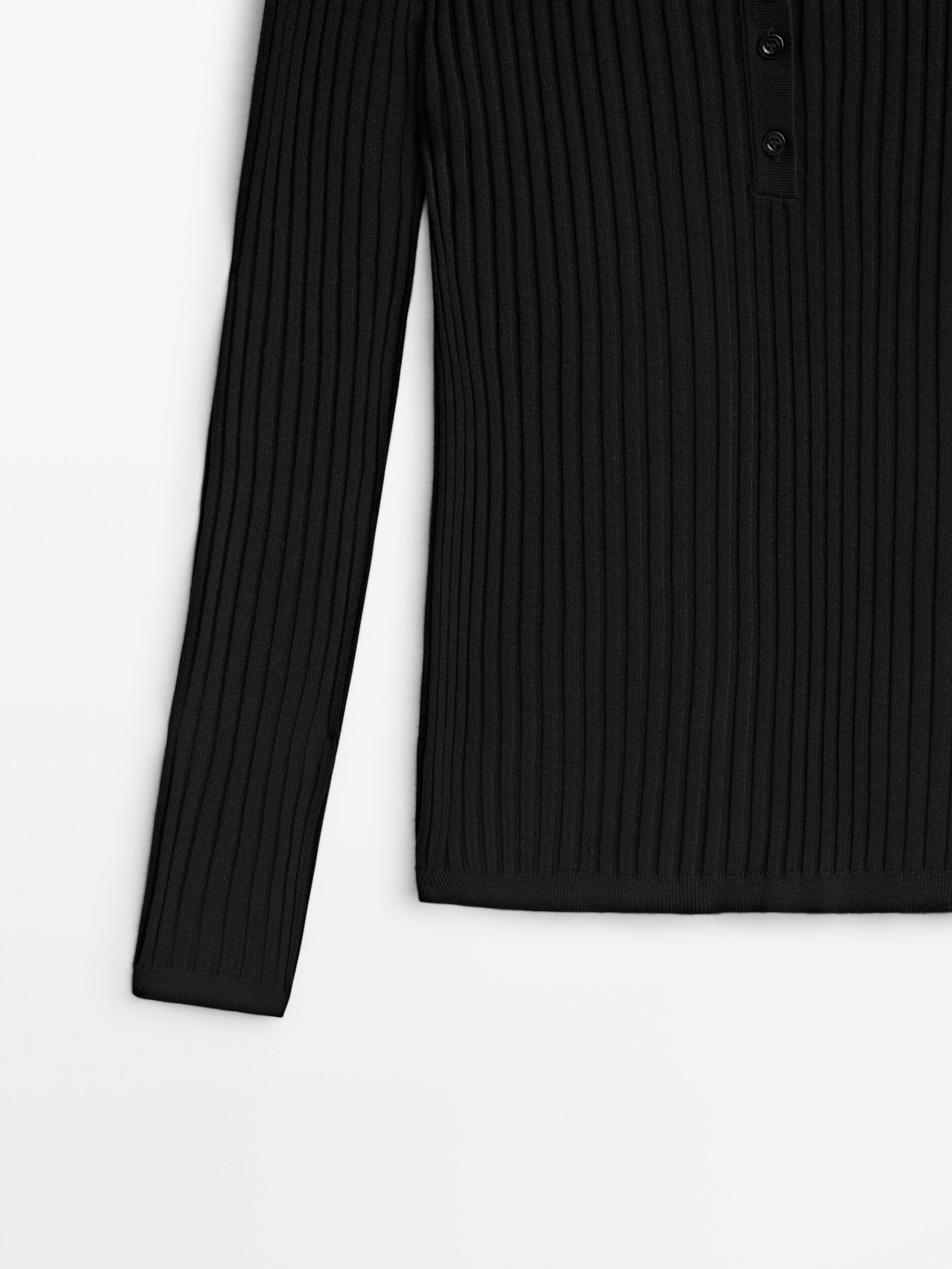 Ribbed knit polo shirt - Studio · Black, Grey, Cream · Sweaters