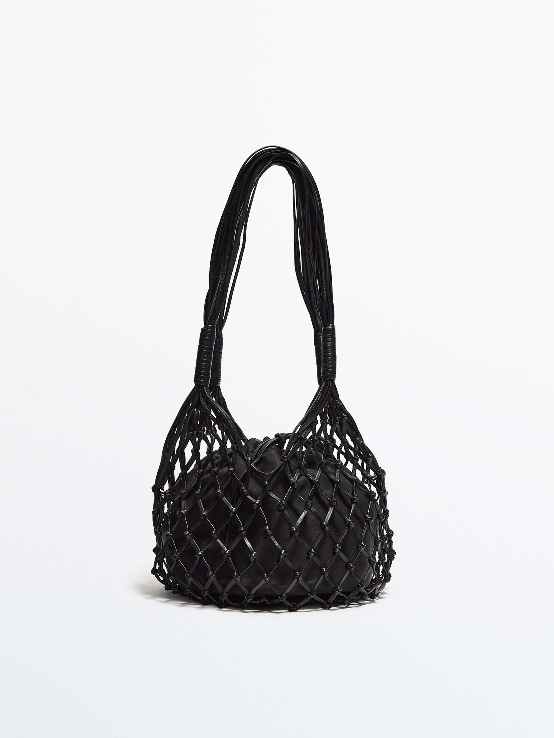 Braided leather tote top bag massimo dutti