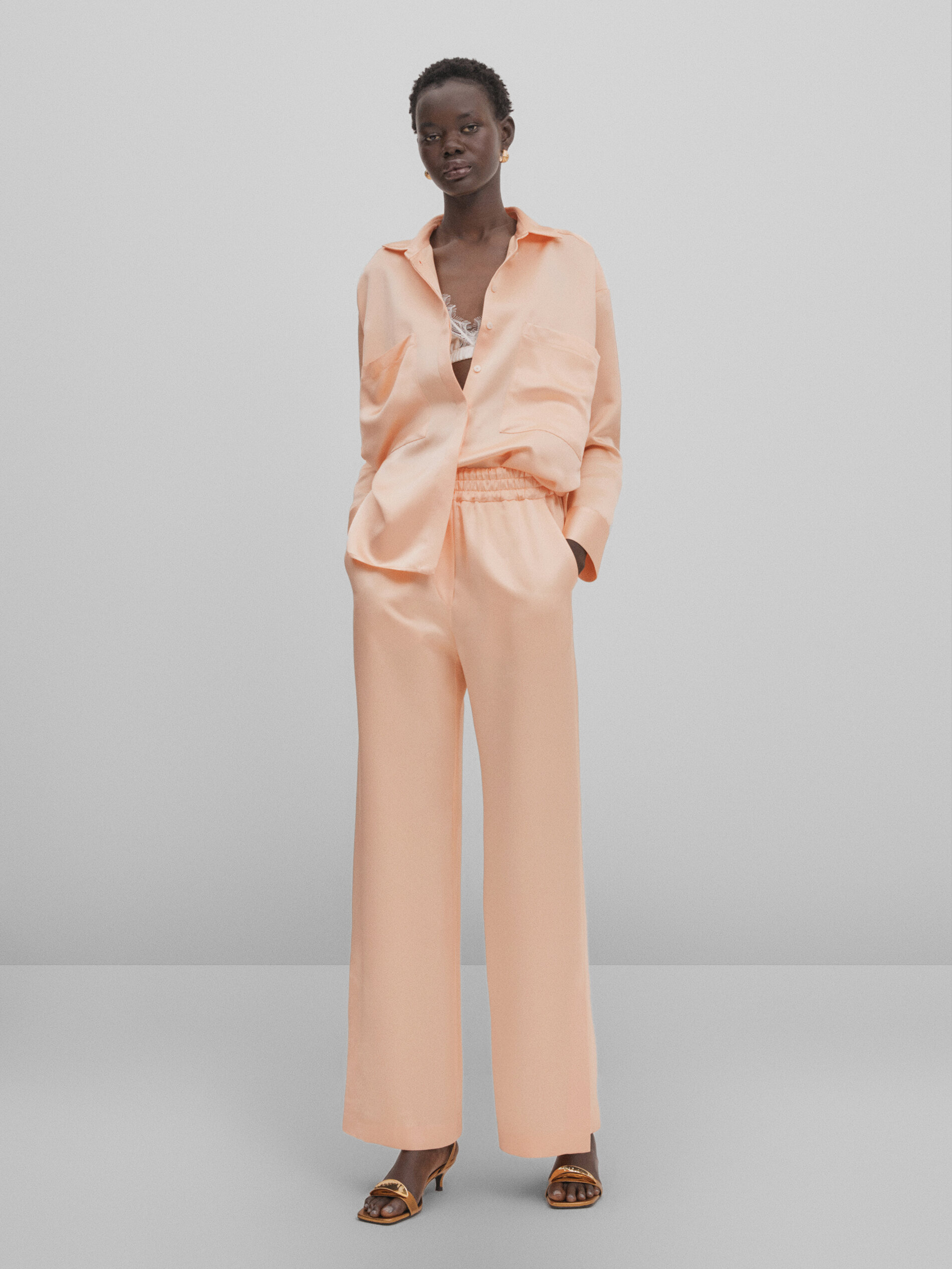 Satin pyjama trousers Studio Peach Dressy Massimo Dutti