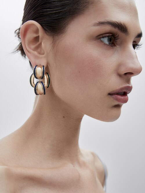 Likken onbekend Interactie Gold-plated double coloured pieces earrings - Studio - Massimo Dutti
