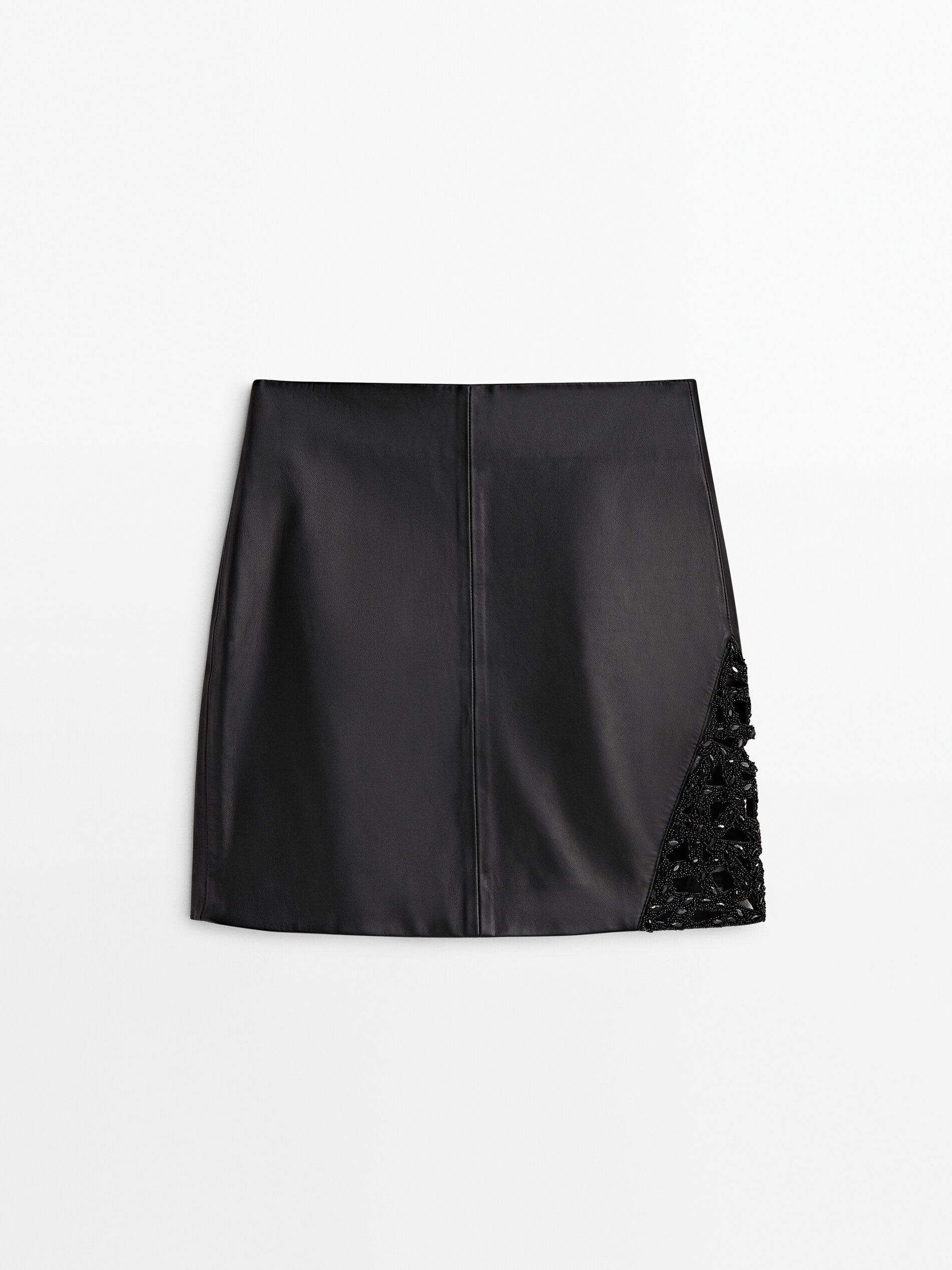 Faux leather skirt embroidered top