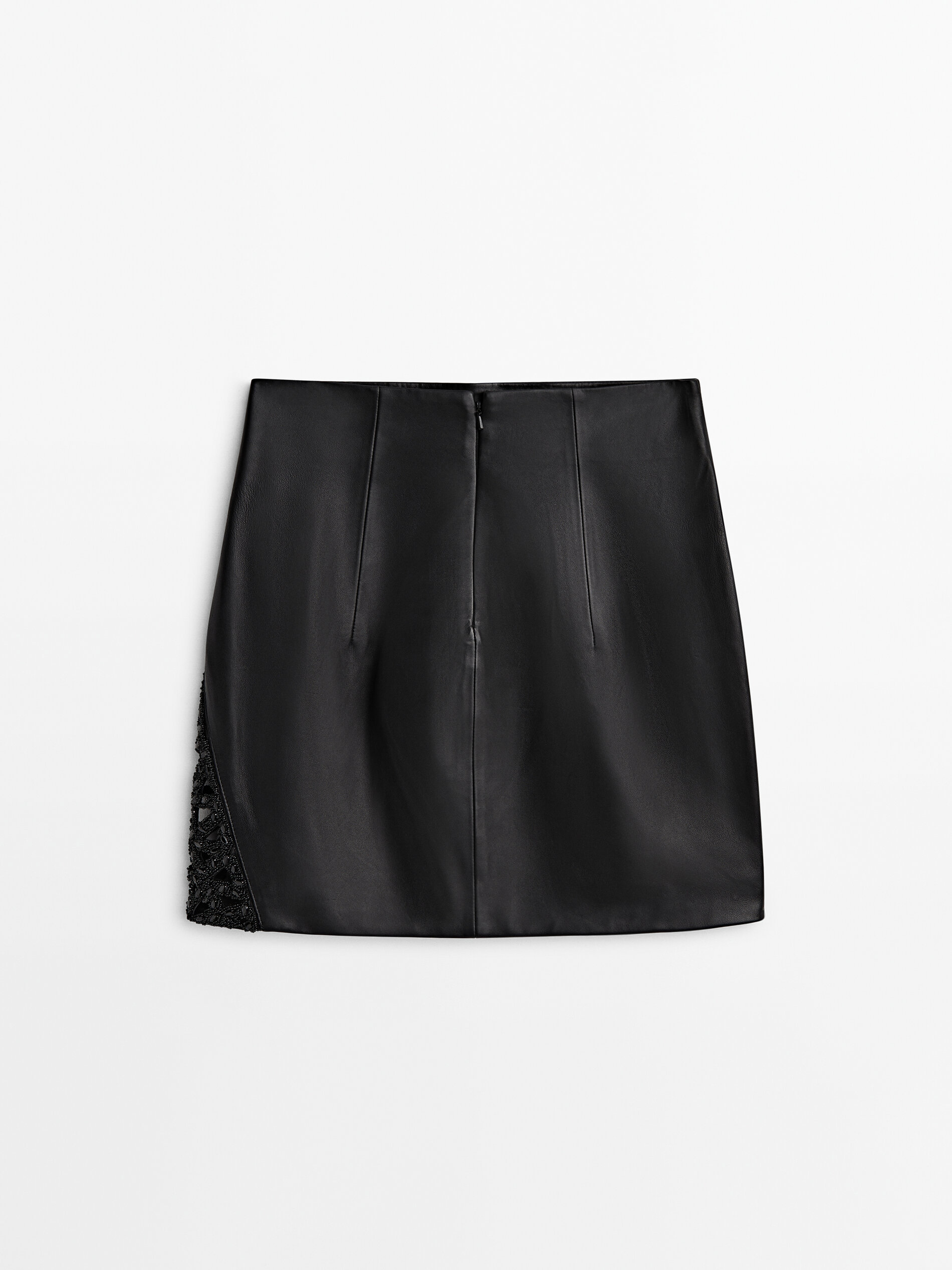 Black leather embroidered skirt clearance