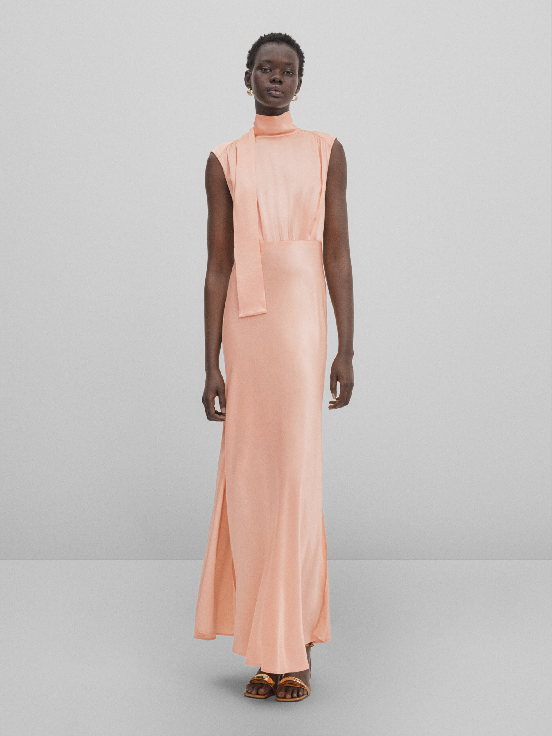 Long satin high neck dress - Studio · Peach · Dresses And Skirts