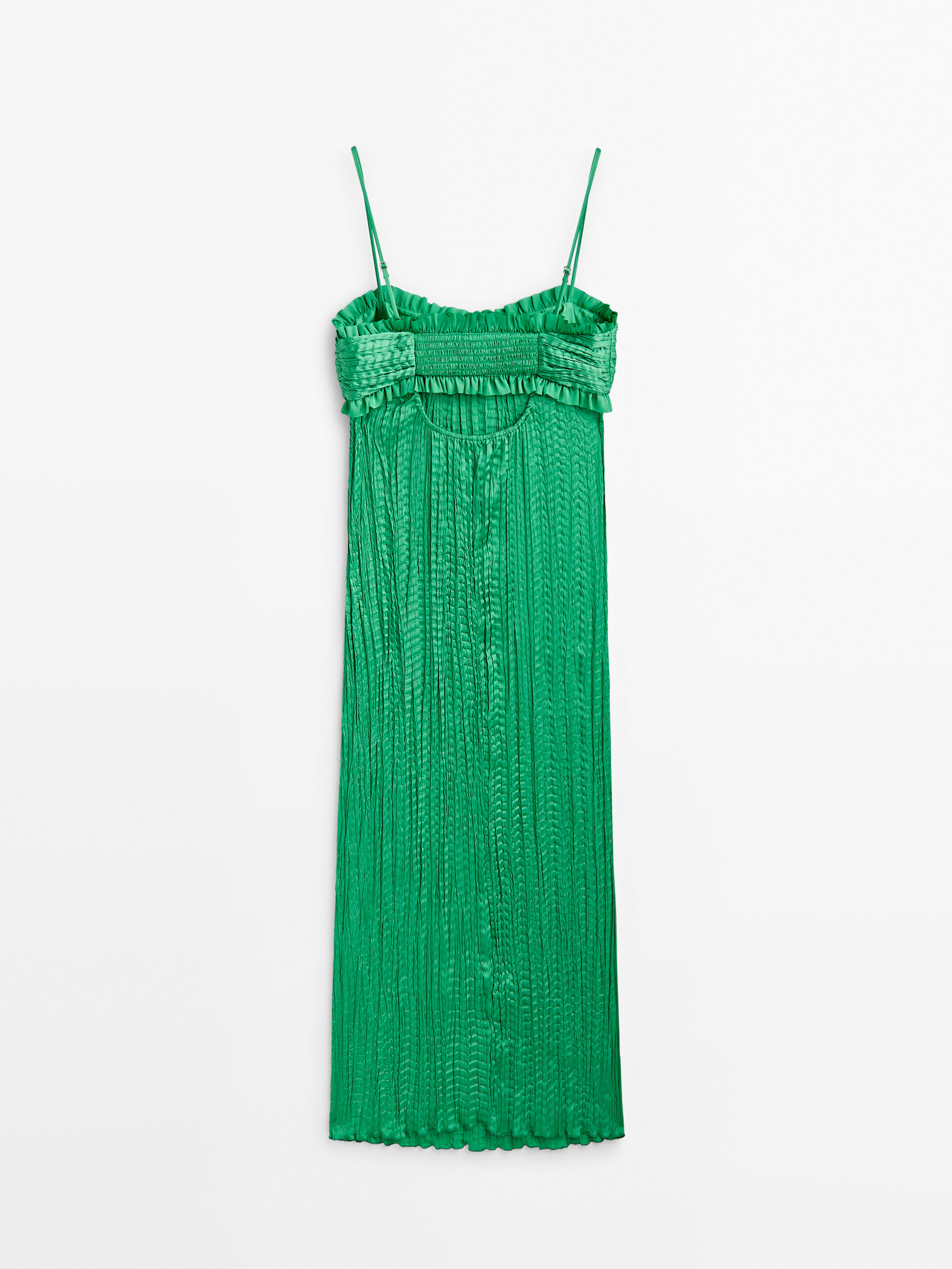 Vestido plisado escote volantes Studio