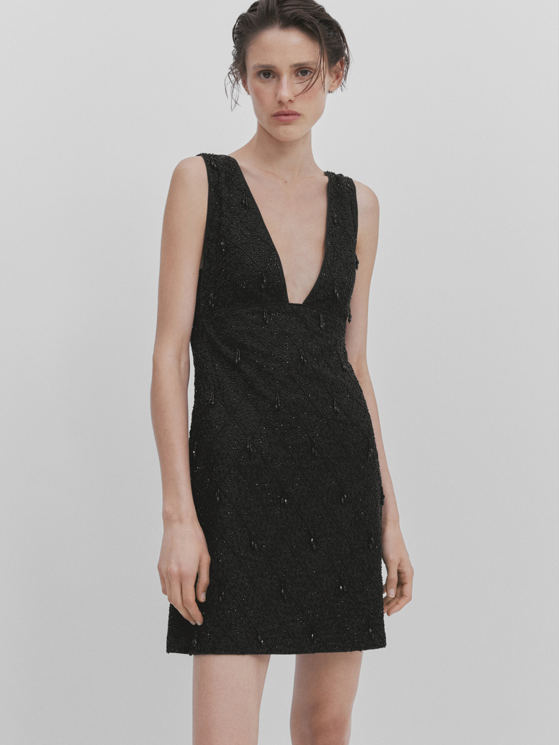 Short black sale beaded dress