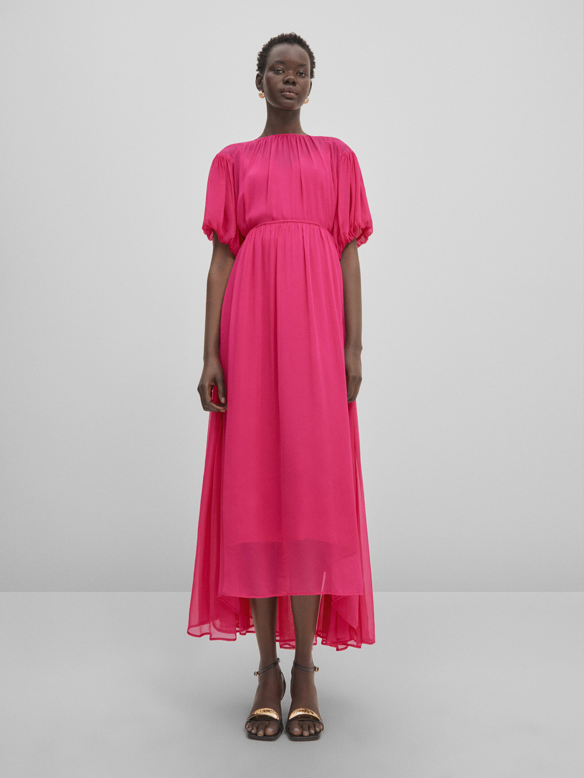 Robe longue vaporeuse fronces Studio Fuchsia Habill Robes