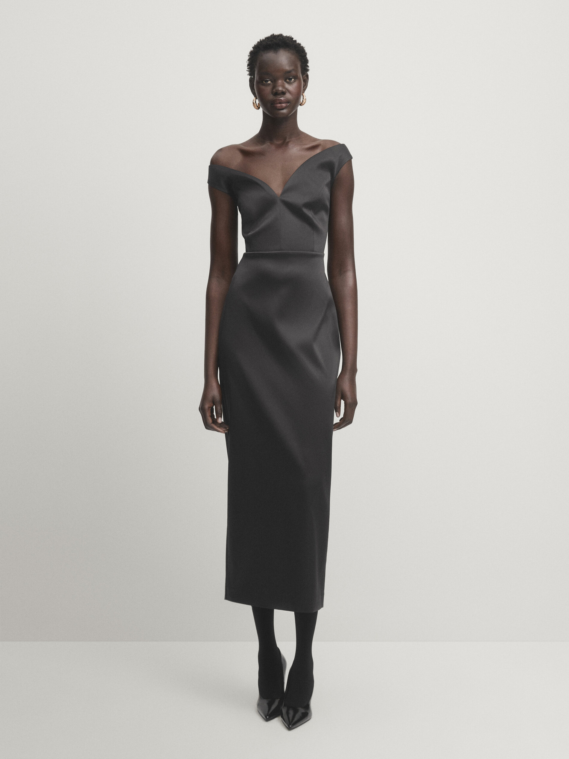 Satin V neck dress Studio Black Smart Dresses And