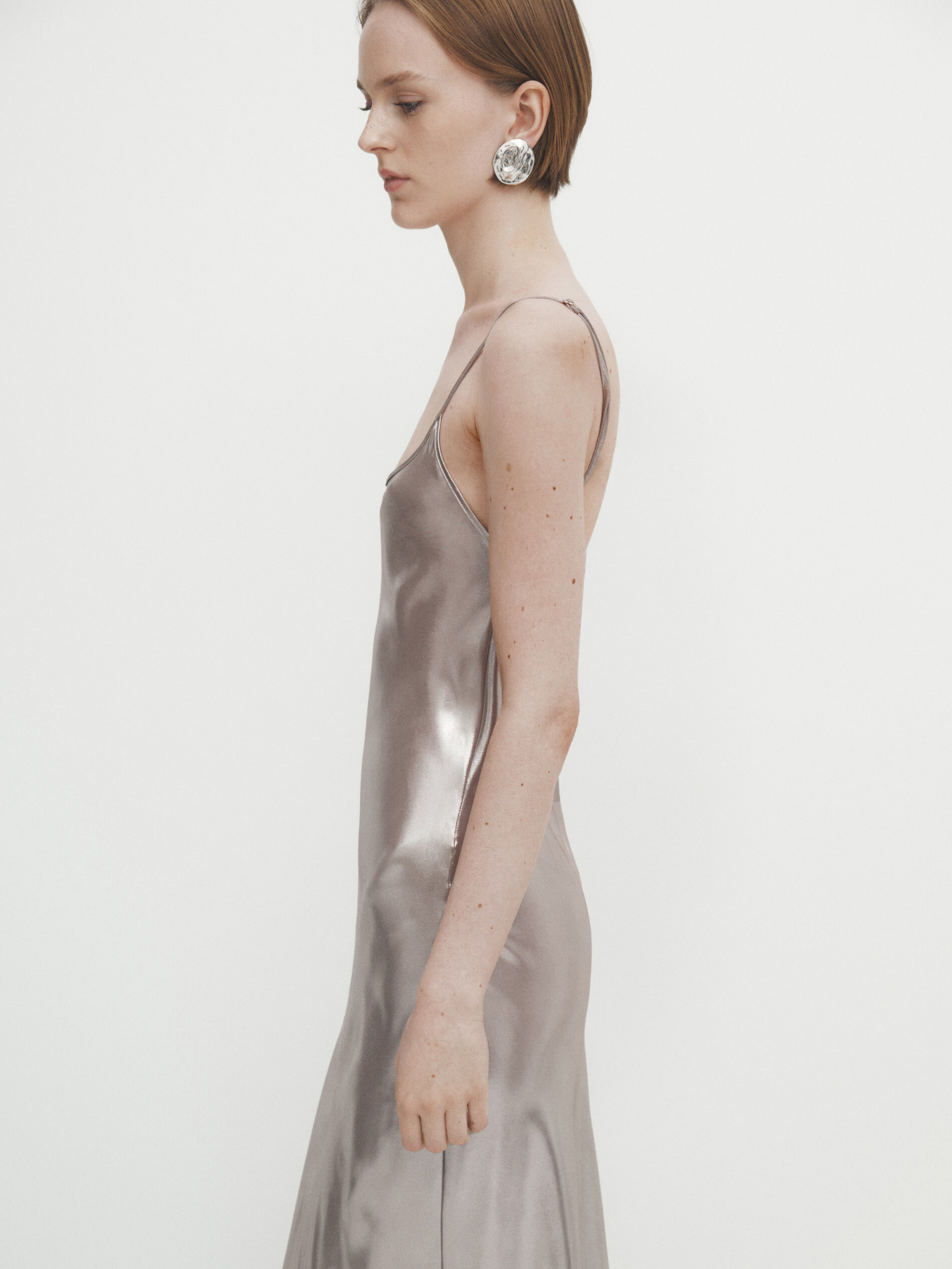 Vestido lencero metalizado Gris Perla Vestir Vestidos Y