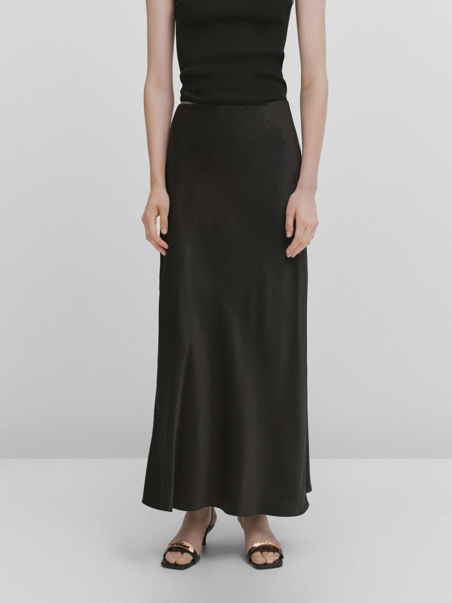 Massimo dutti black satin skirt clearance