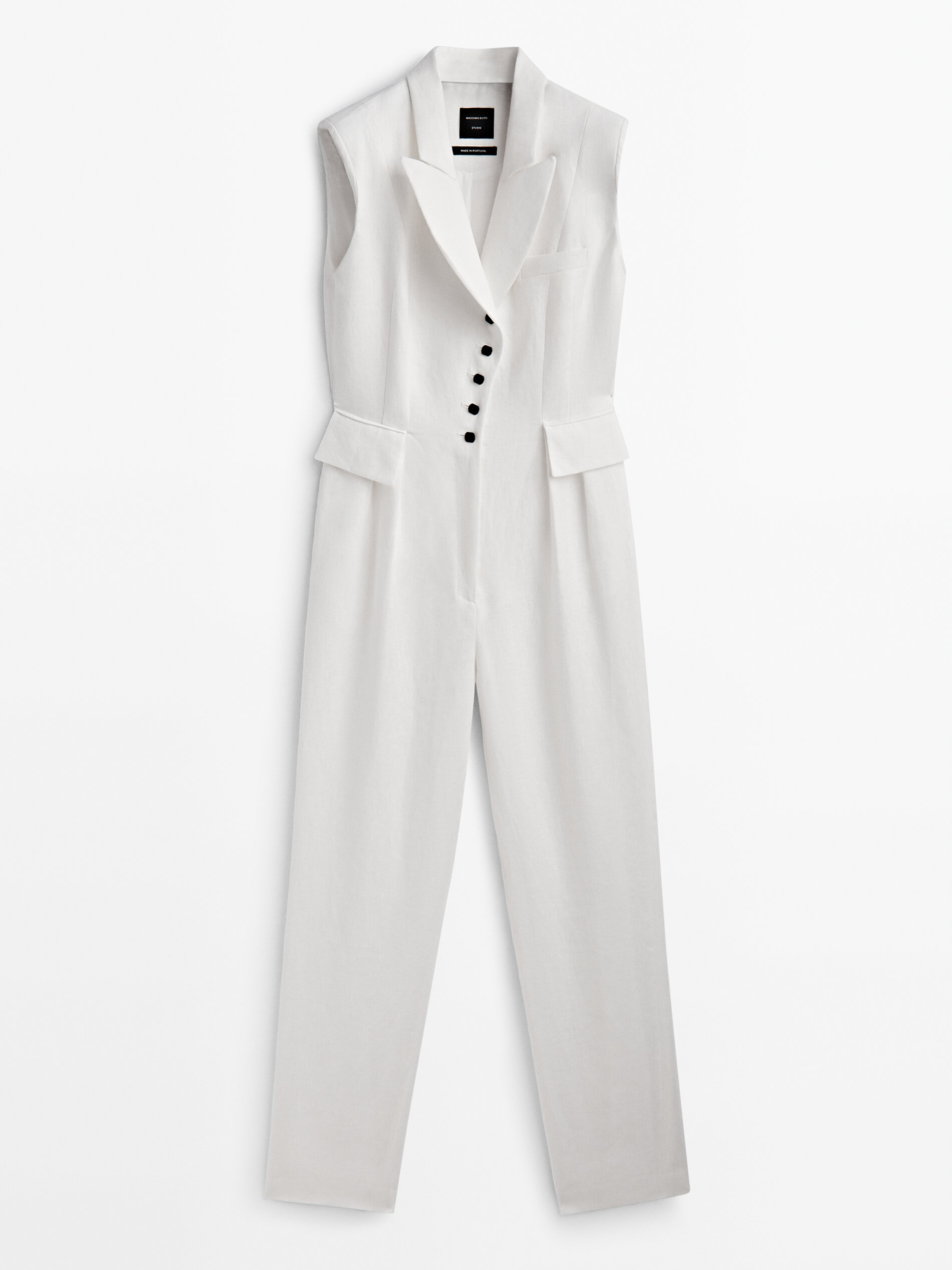 Linen tailored jumpsuit with shoulder pads Studio White