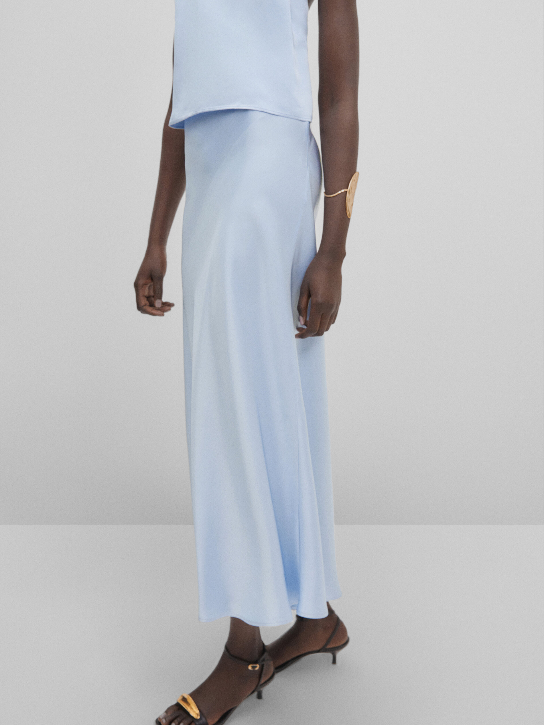 Contrast satin midi skirt Studio