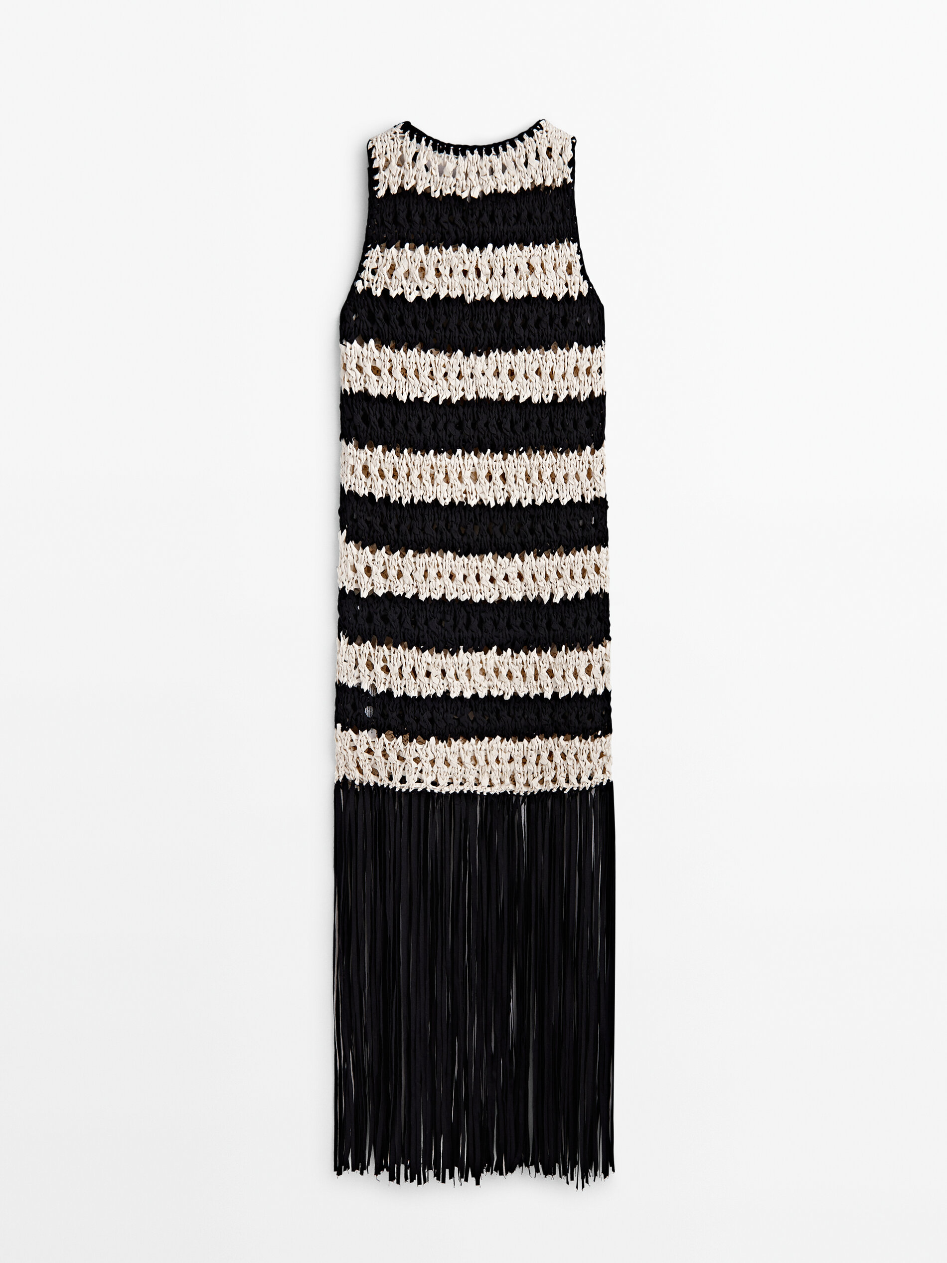 Striped braided knit dress with fringing Studio