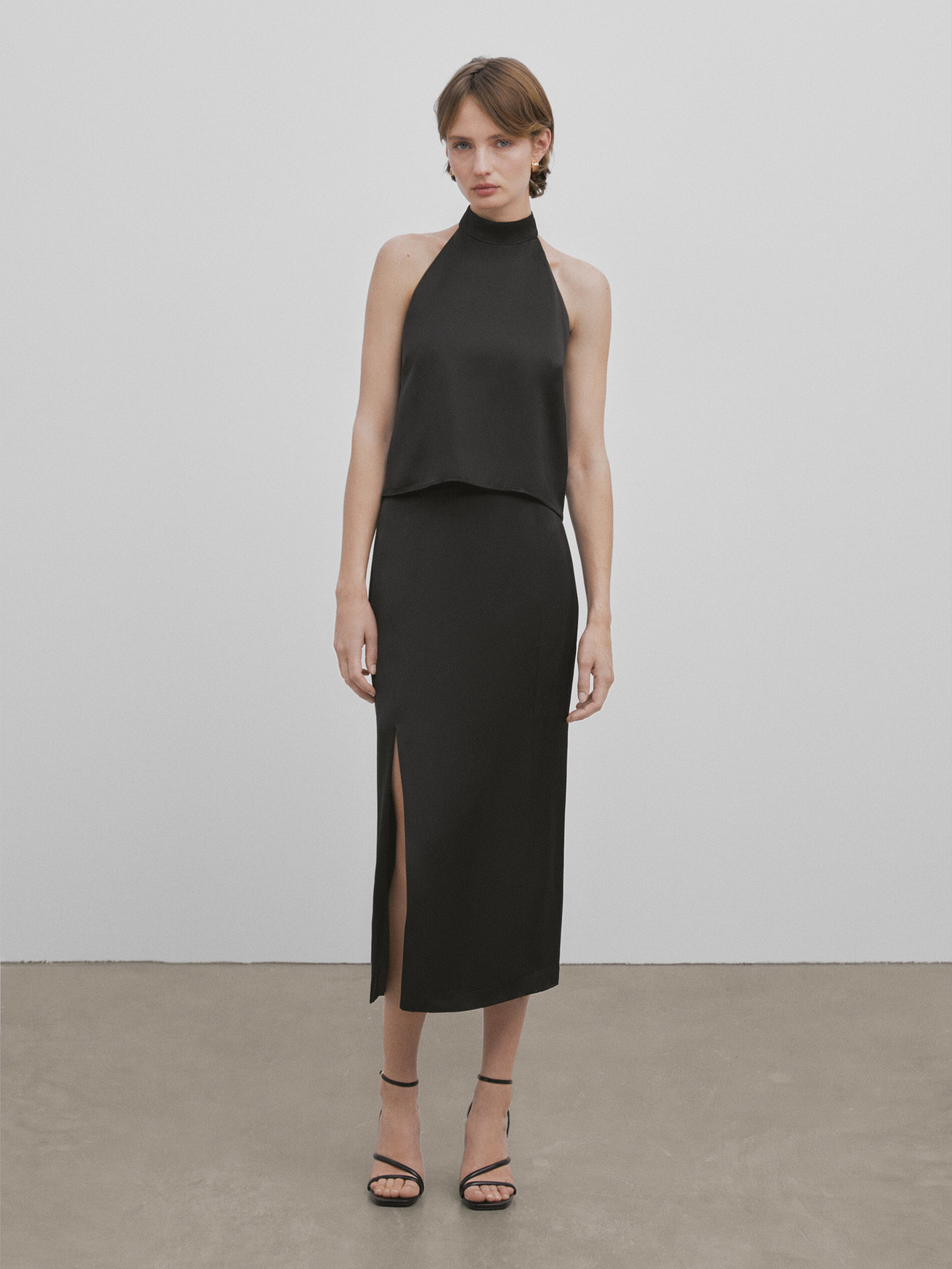 Satin halter top Black Cream Dressy Massimo Dutti