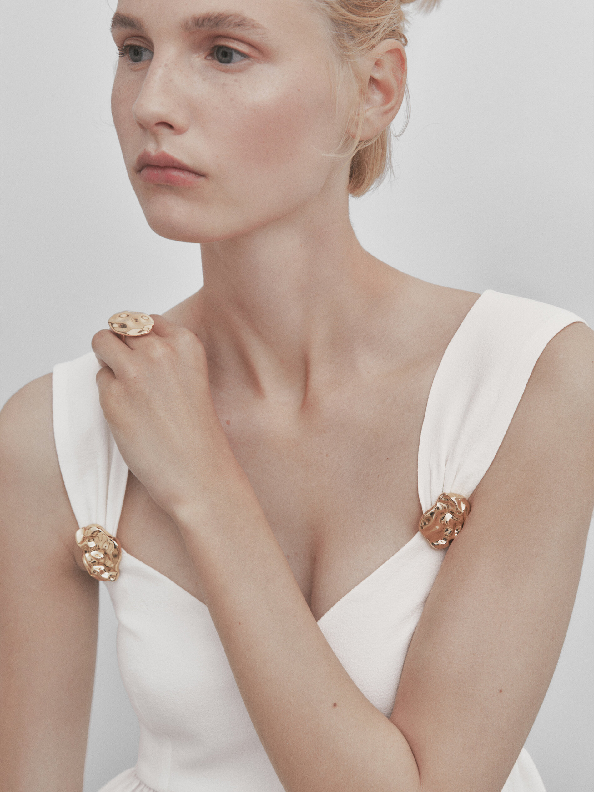 Peplum top with rhinestone detail Cream Dressy Massimo Dutti