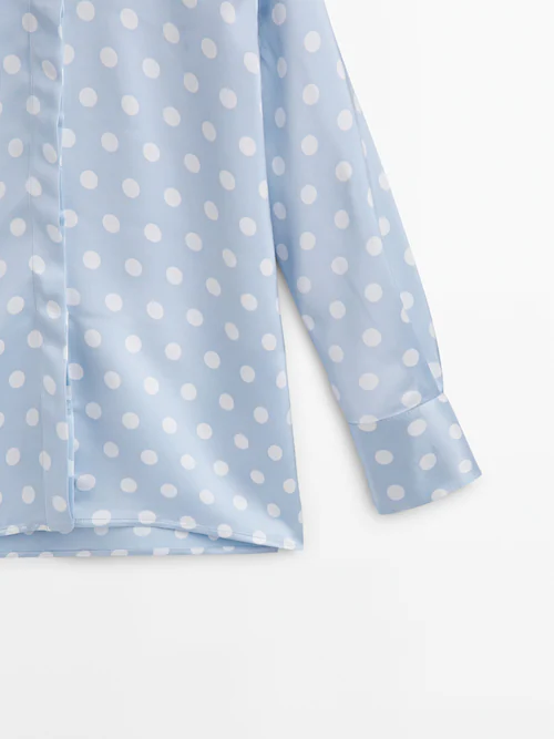 Massimo Dutti - - Polka Dot Print Shirt - Studio - Sky Blue - M