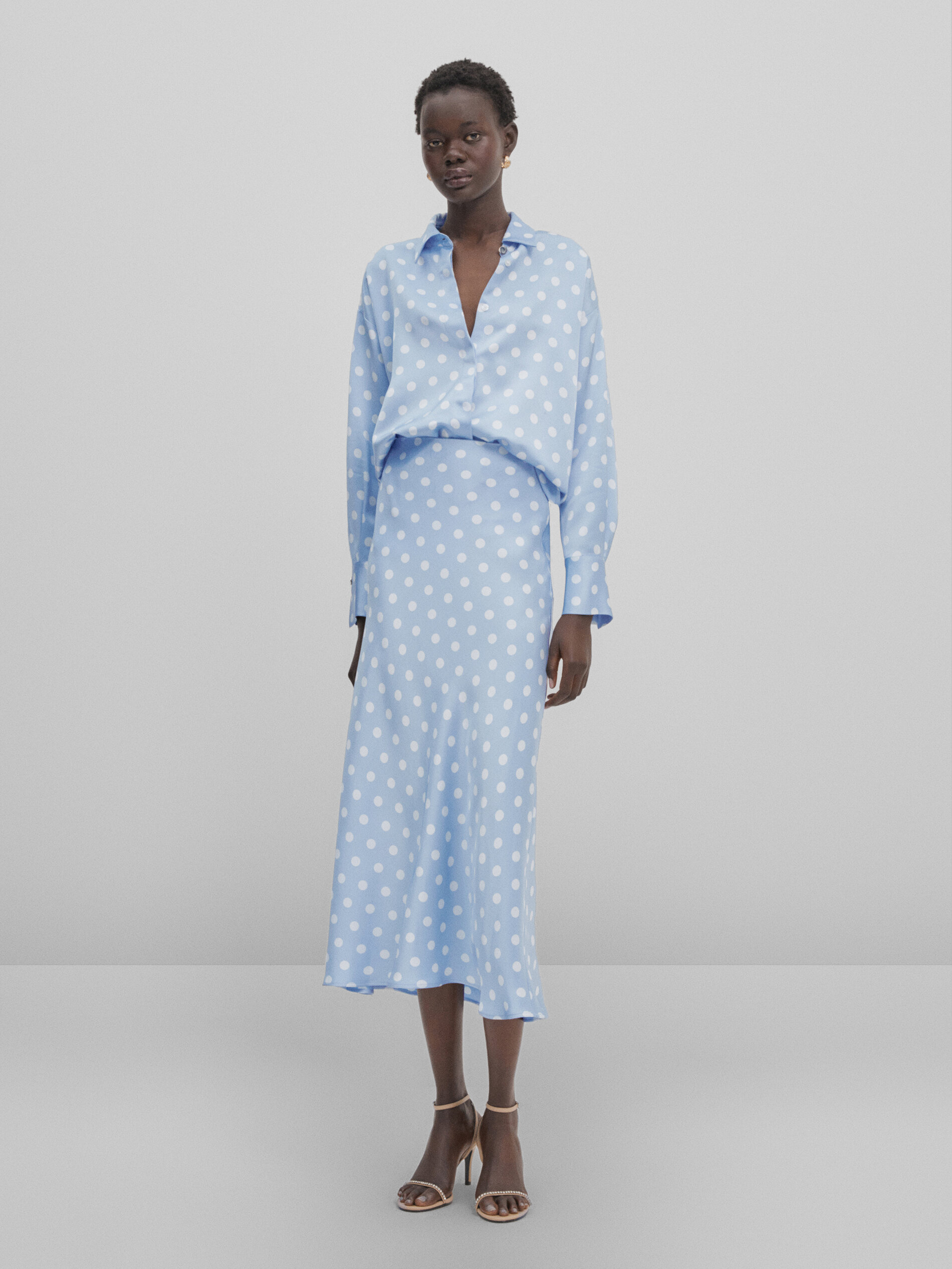 Polka dot print shirt Studio Sky Blue Shirts Massimo Dutti