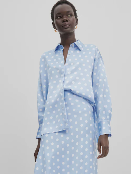 Massimo Dutti - - Polka Dot Print Shirt - Studio - Sky Blue - M