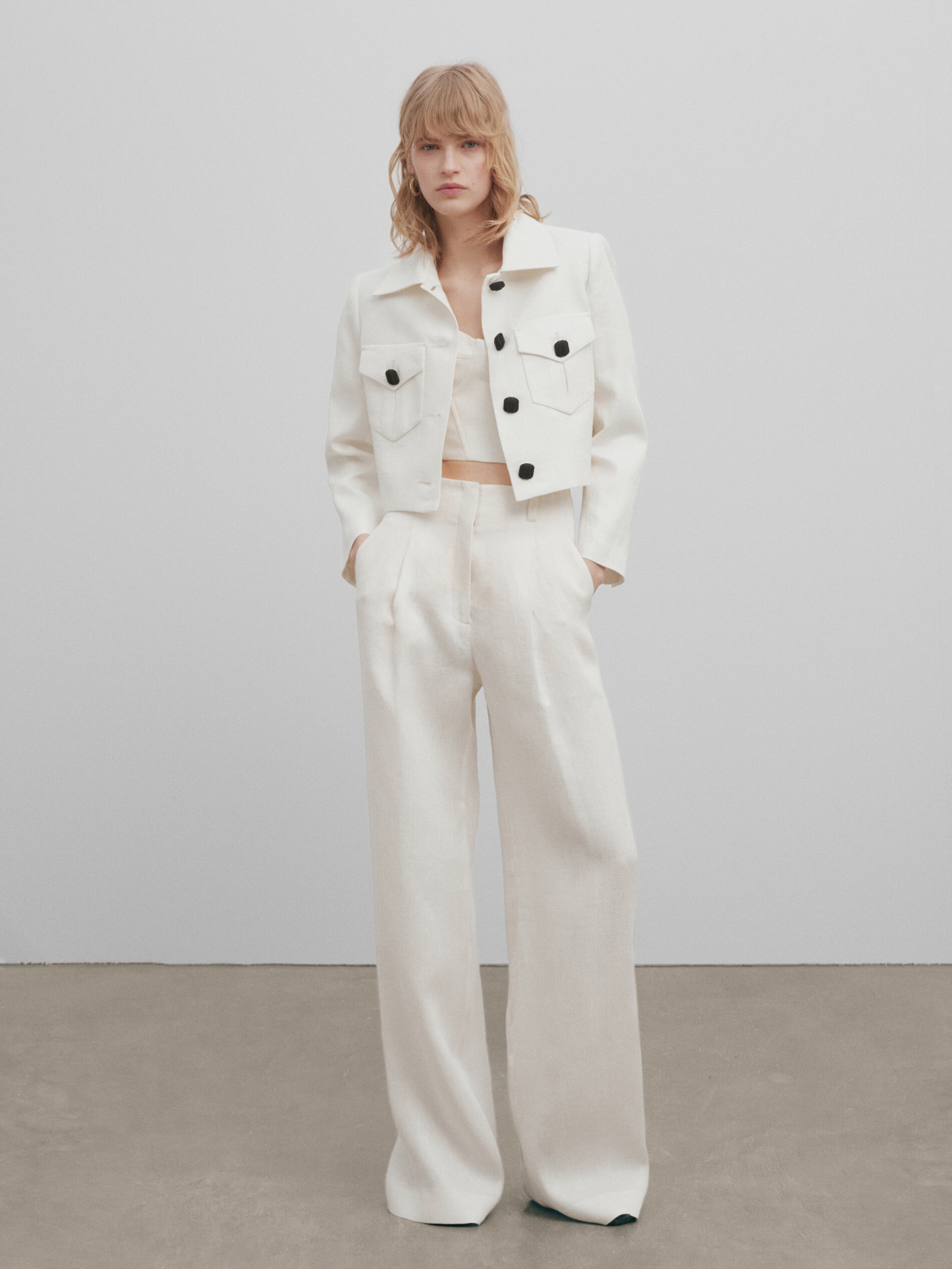 Jacquard linen short jacket Studio White Dressy Massimo Dutti