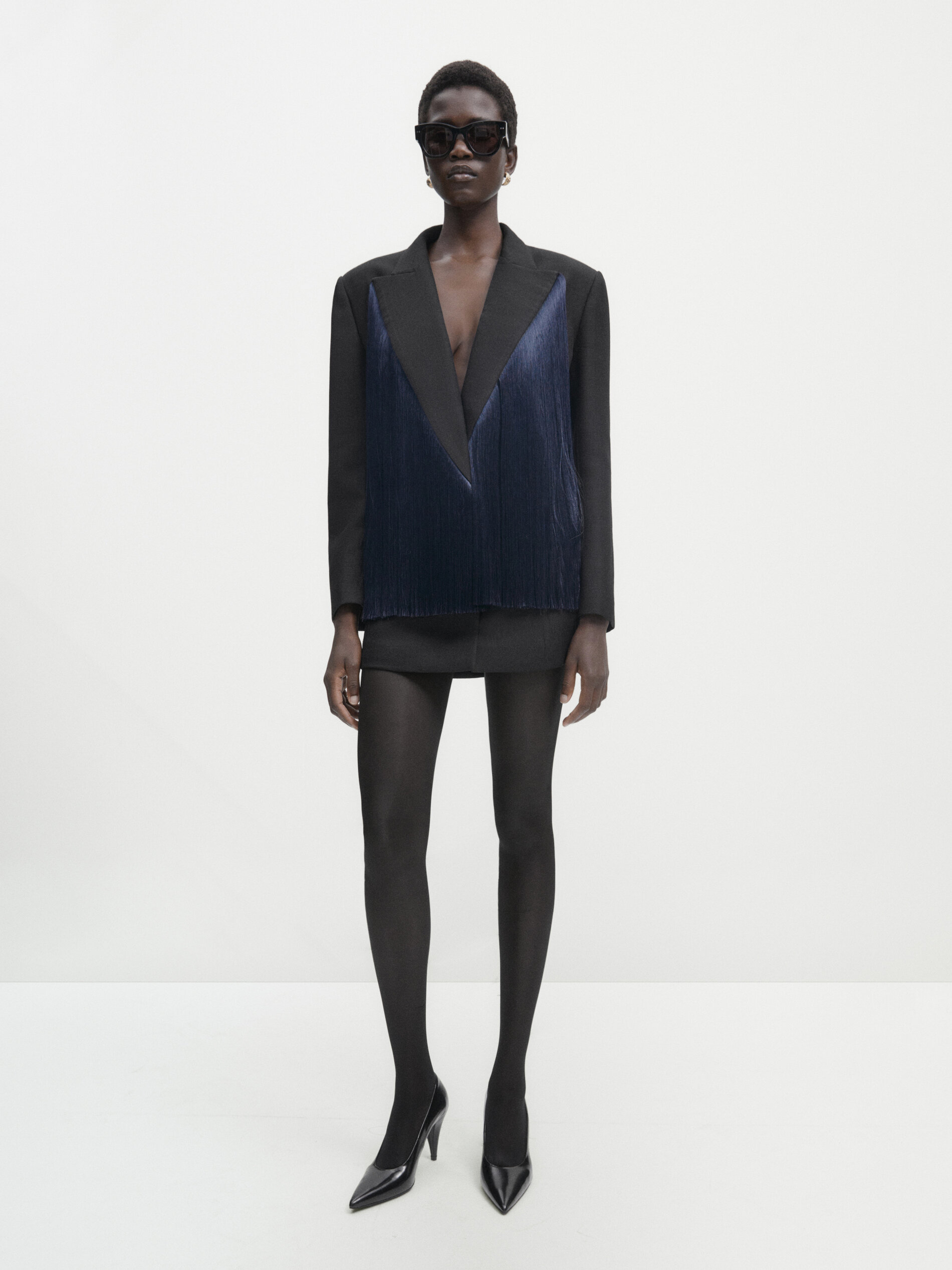 Frock coat blazer with fringe details Black Dressy Massimo Dutti