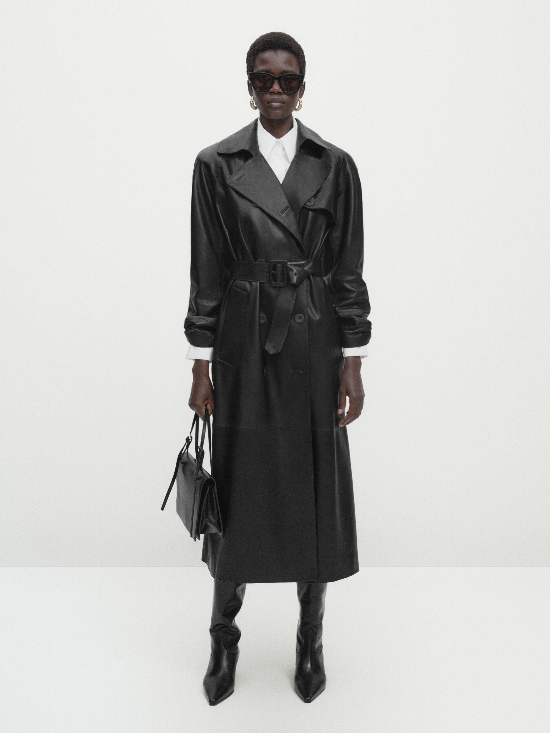 Leather trench coat with belt Studio Black Coats And Jackets