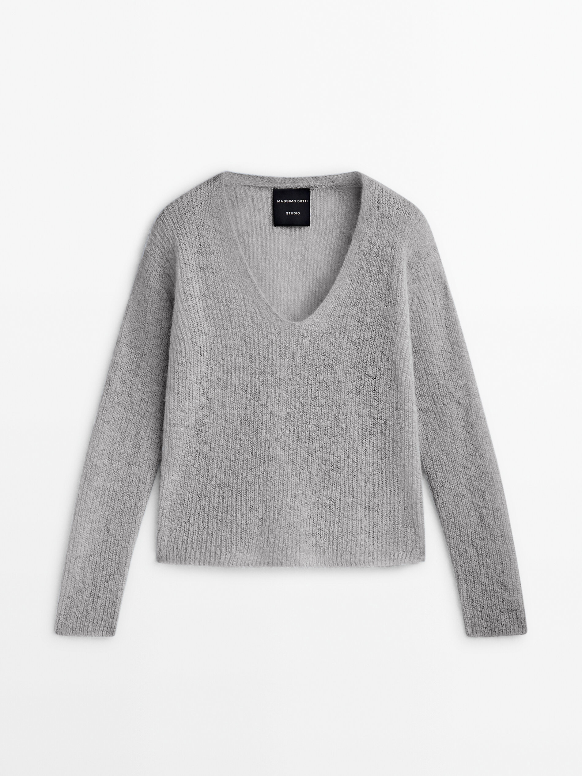 V neck cropped knit sweater Studio Grey Sky Blue Sweaters
