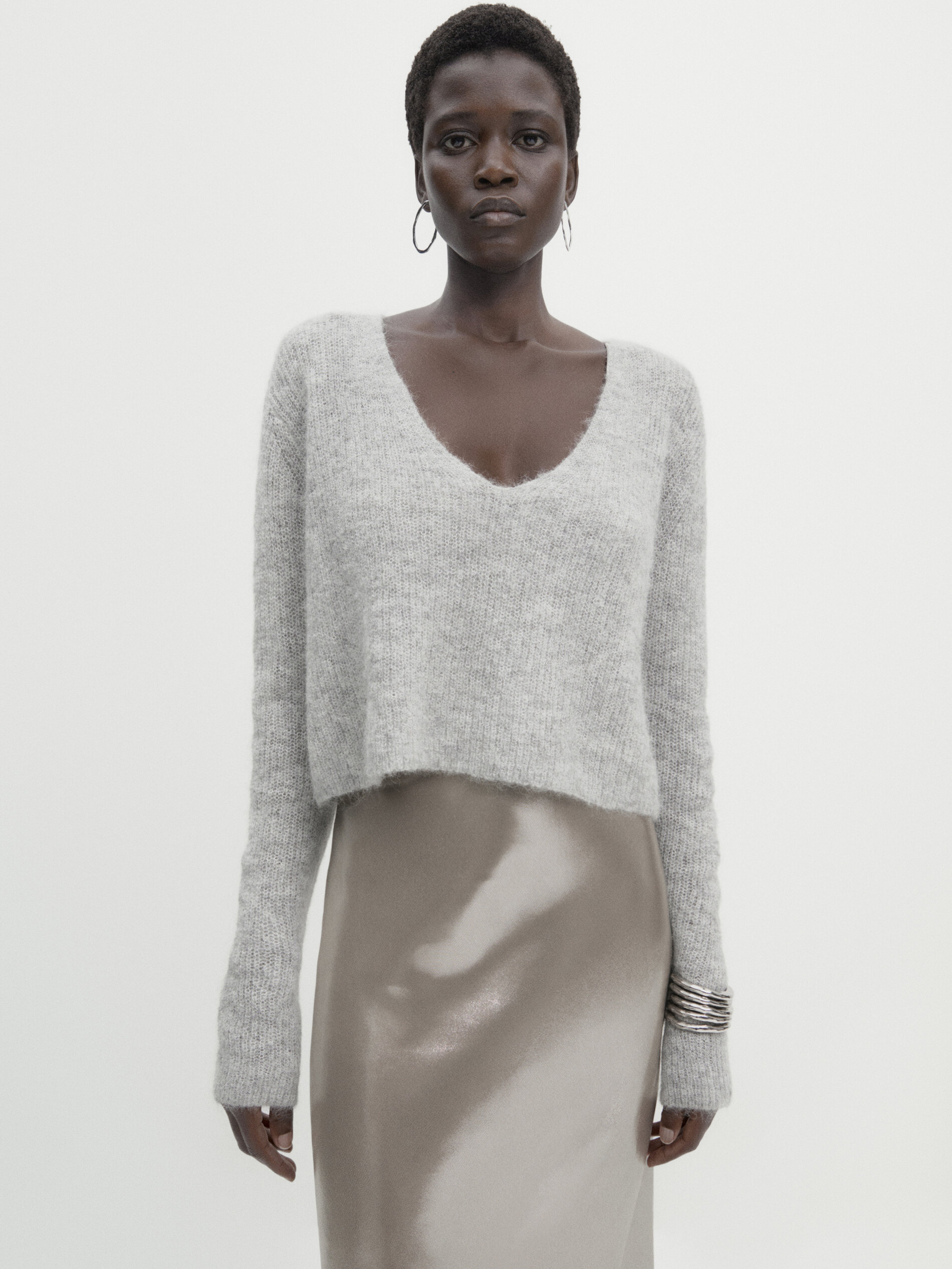 Grey v best sale neck cropped jumper