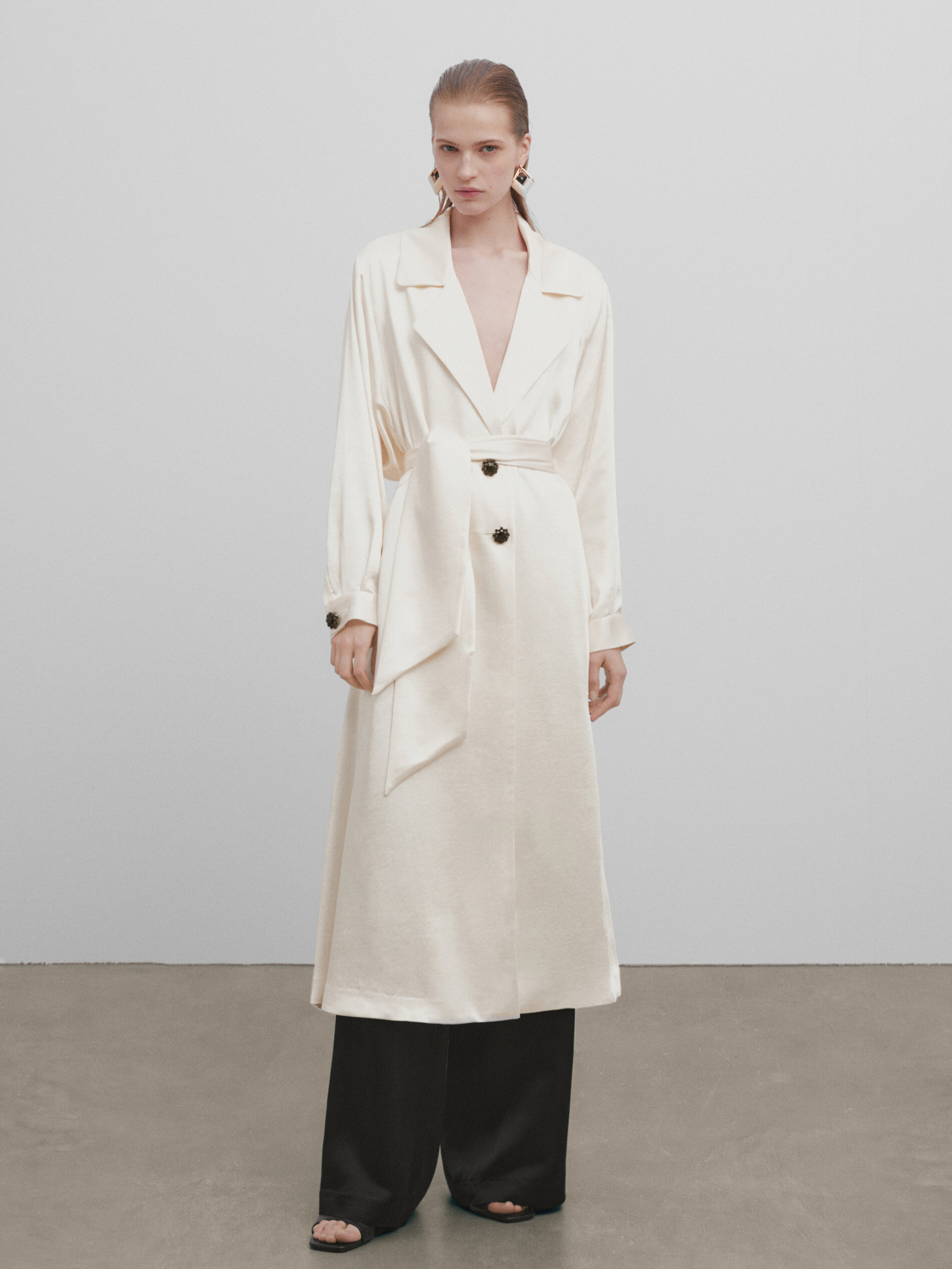 Satin trench coat with buttons Studio Cream Coats And