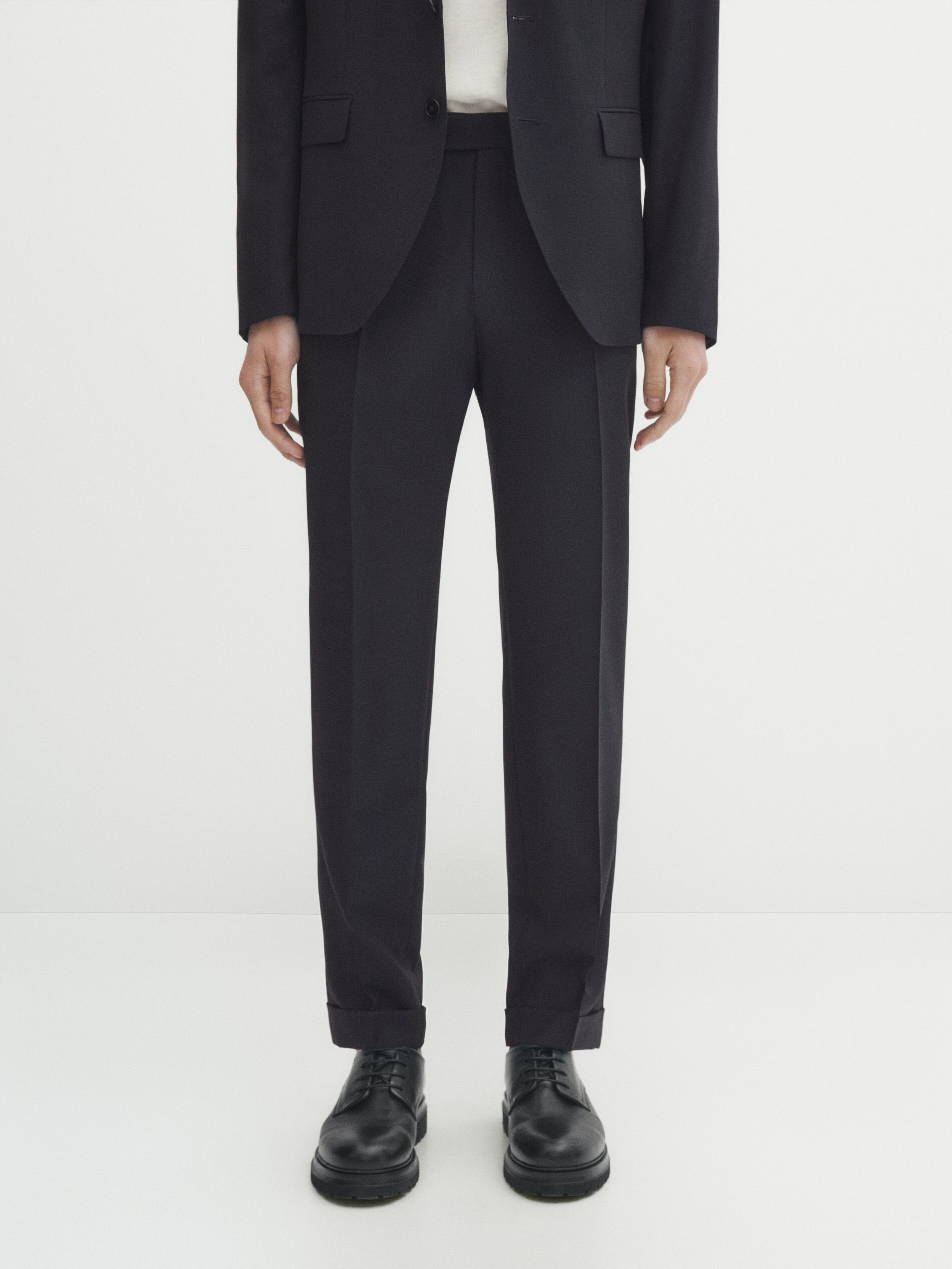 Petrol blue wool suit trousers with birdseye texture | Savile Row Co