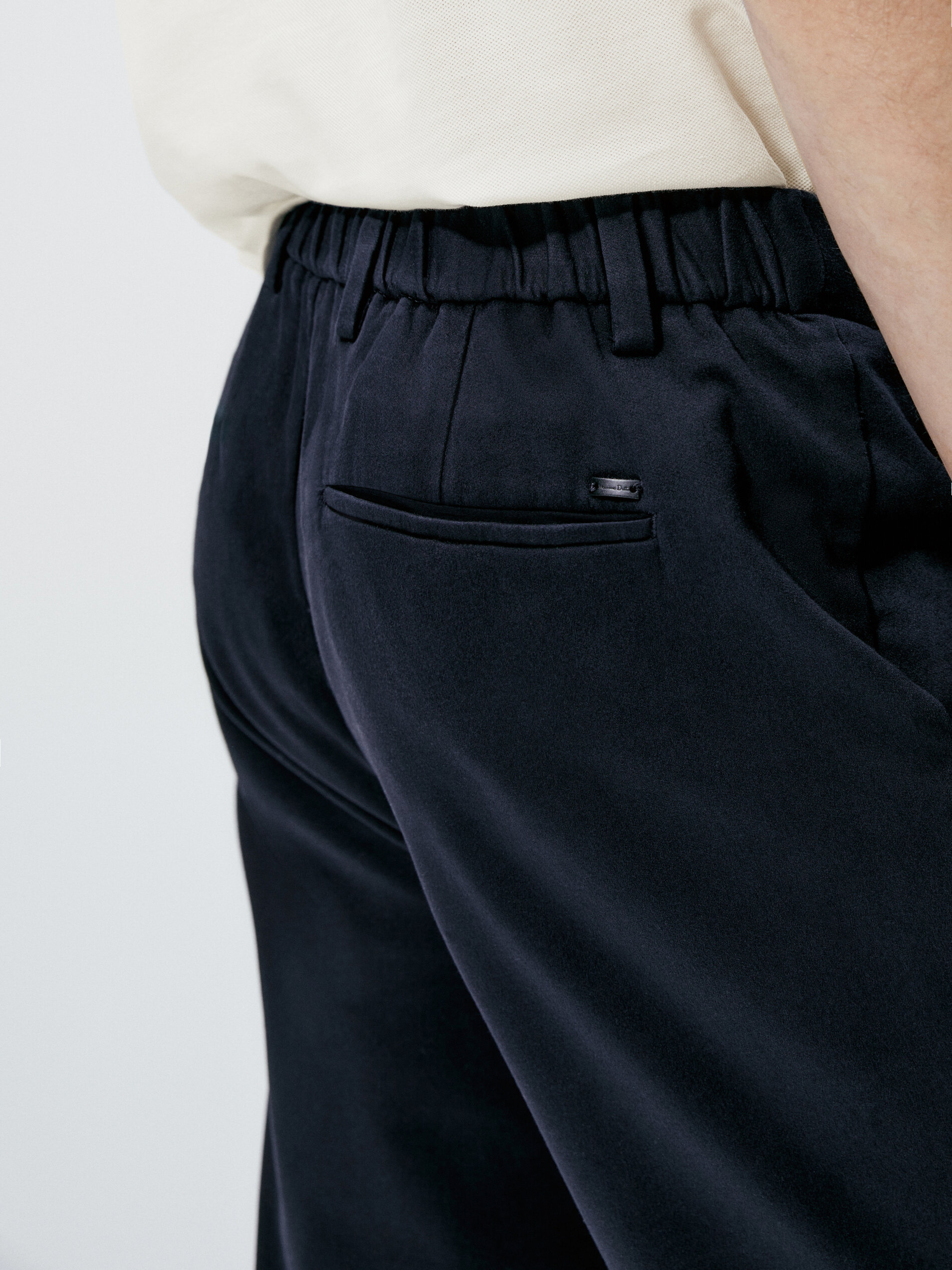 Jogger fit cotton blend chino trousers Navy Blue White Dressy