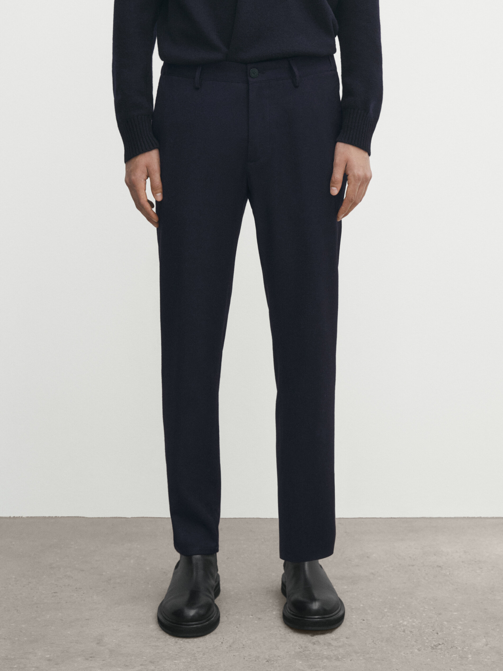 Washable wool blend jogger fit chino trousers Navy Blue Dressy