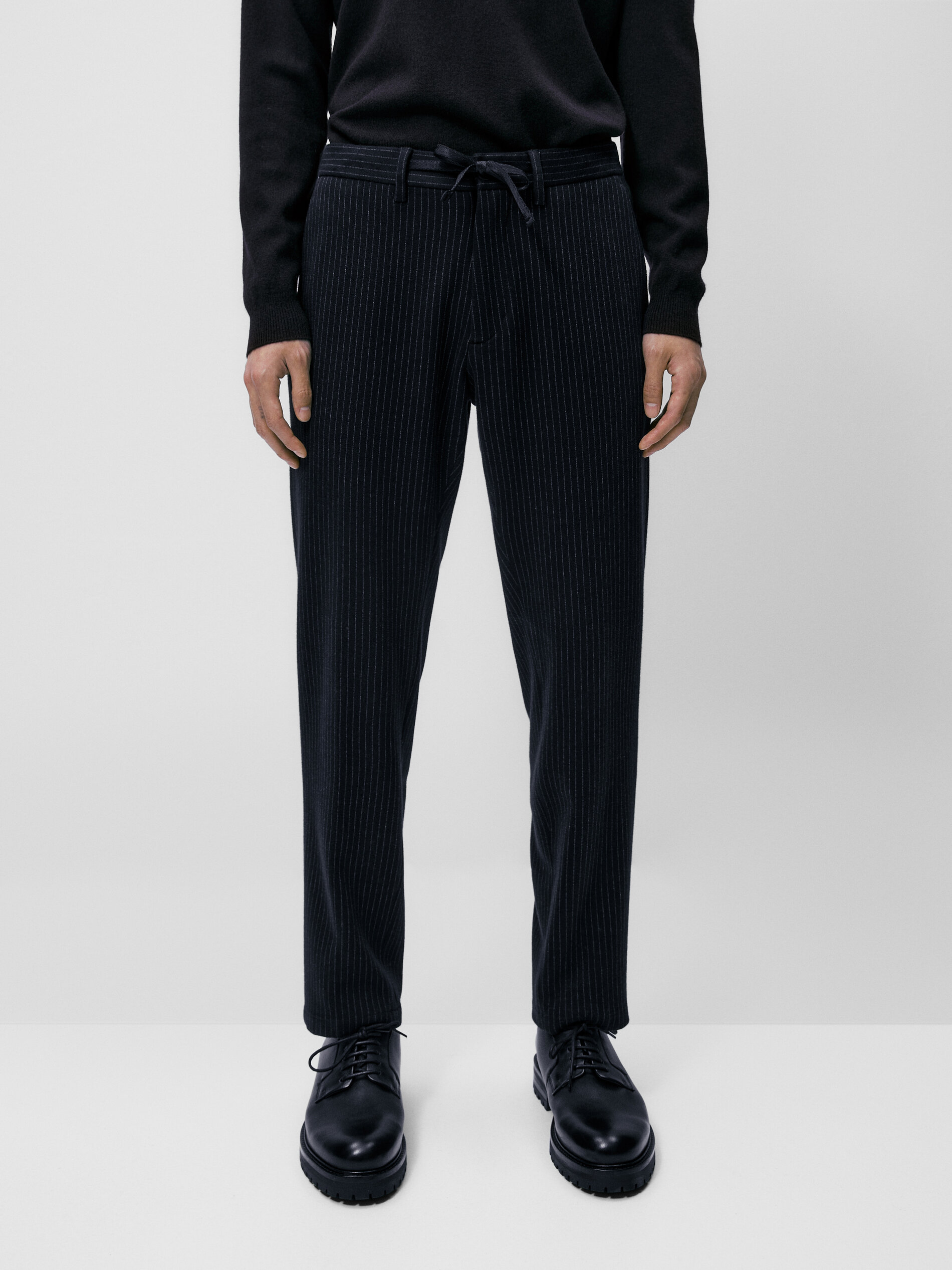 Pinstripe jogging fit trousers Navy Blue Dressy Massimo Dutti