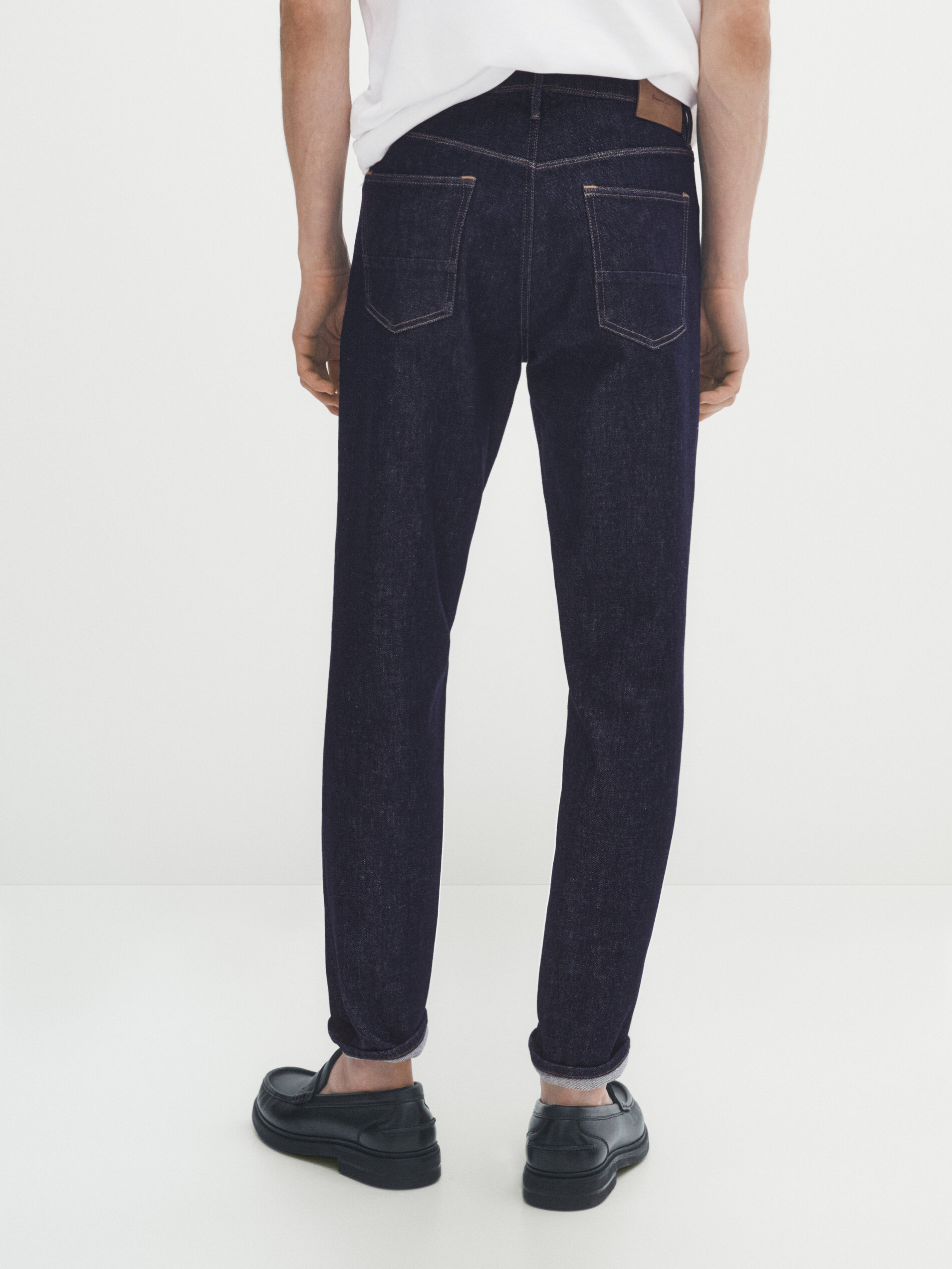 Tapered fit rinse wash jeans Indigo Dressy Massimo Dutti